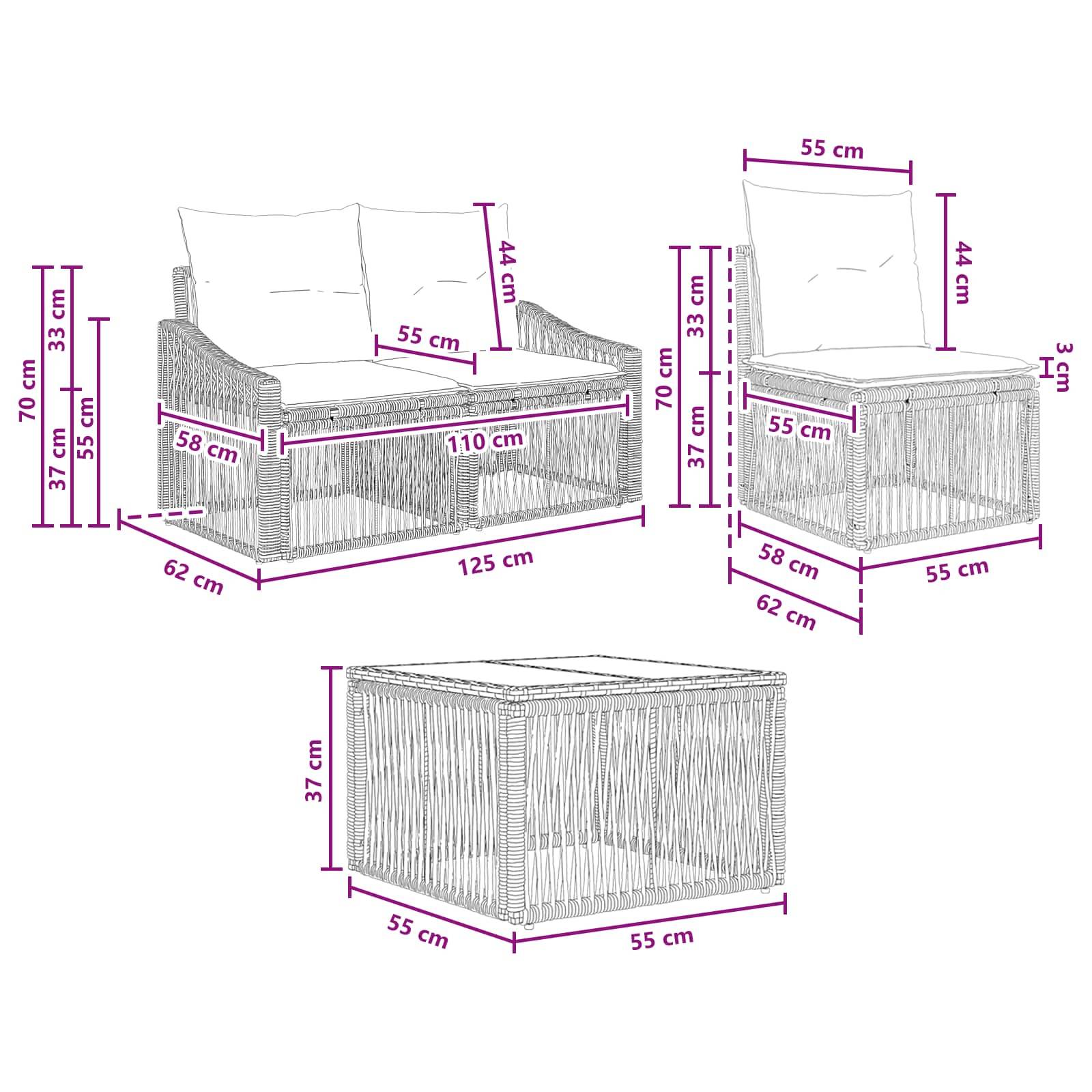 vidaXL Gartensofa-set 7 pcs Grau Poly-Rattan