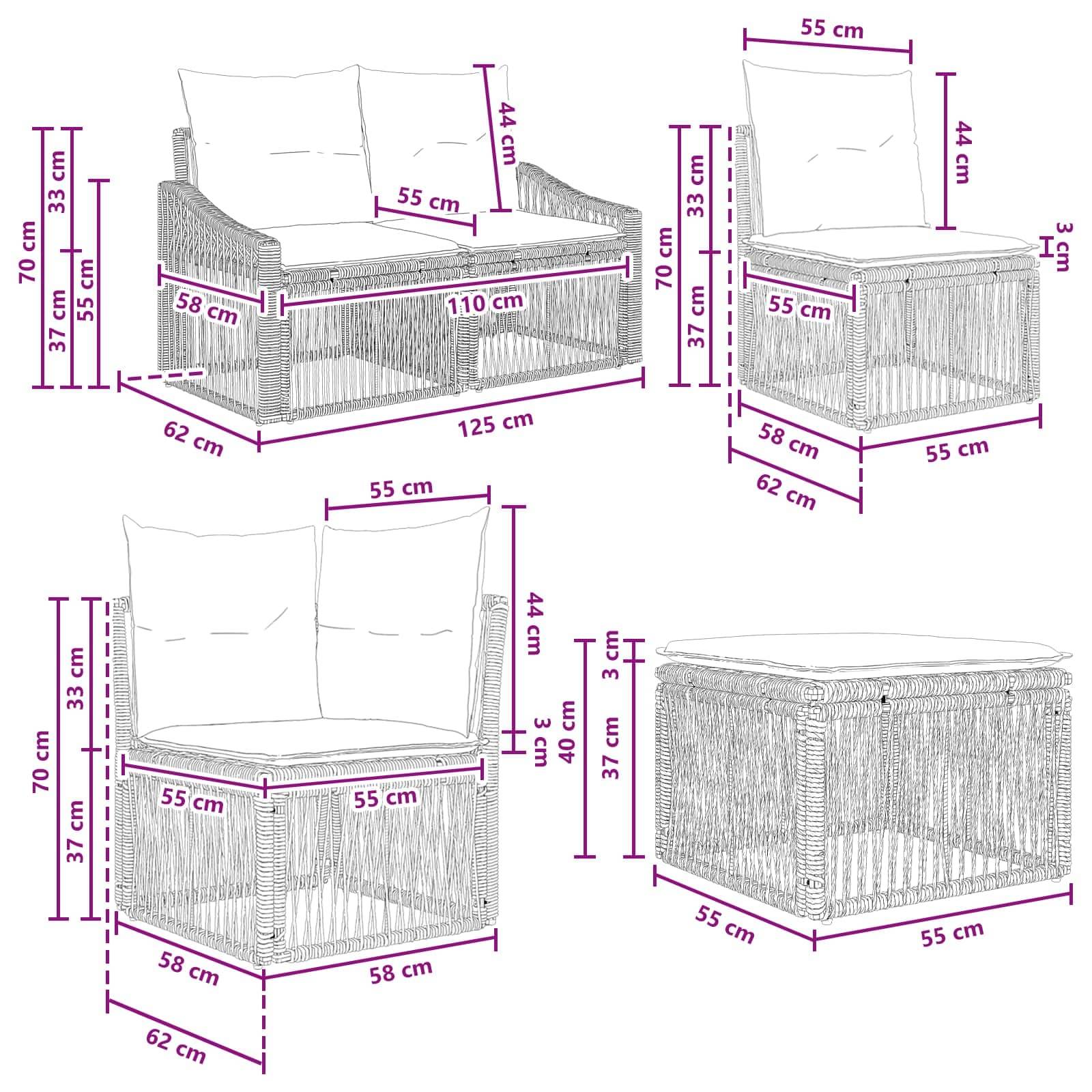 vidaXL Gartensofa-set 8 pcs Grau Poly-Rattan