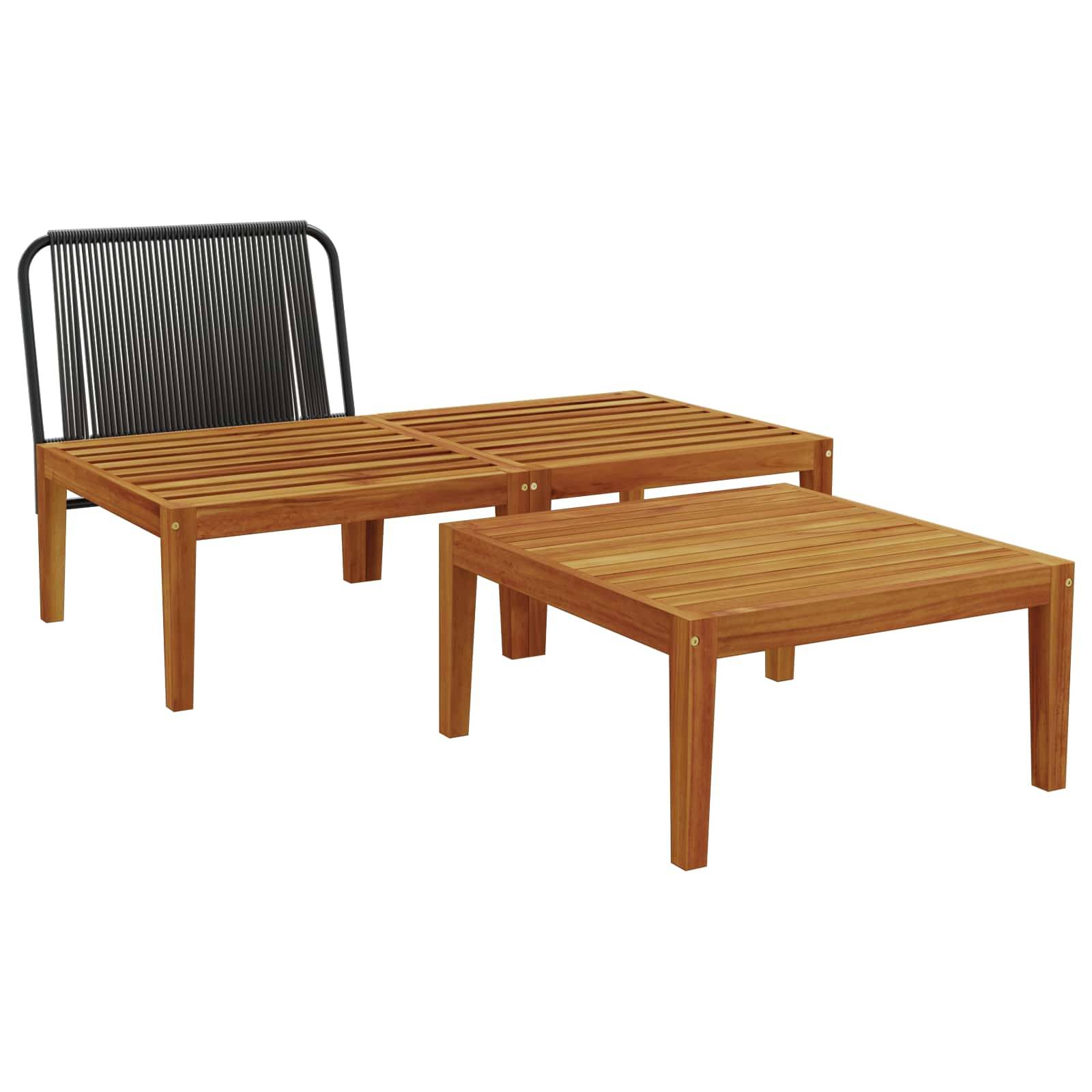vidaXL 3 pcs Garten Lounge Set mit Kissen Massives Akazienholz & Seil