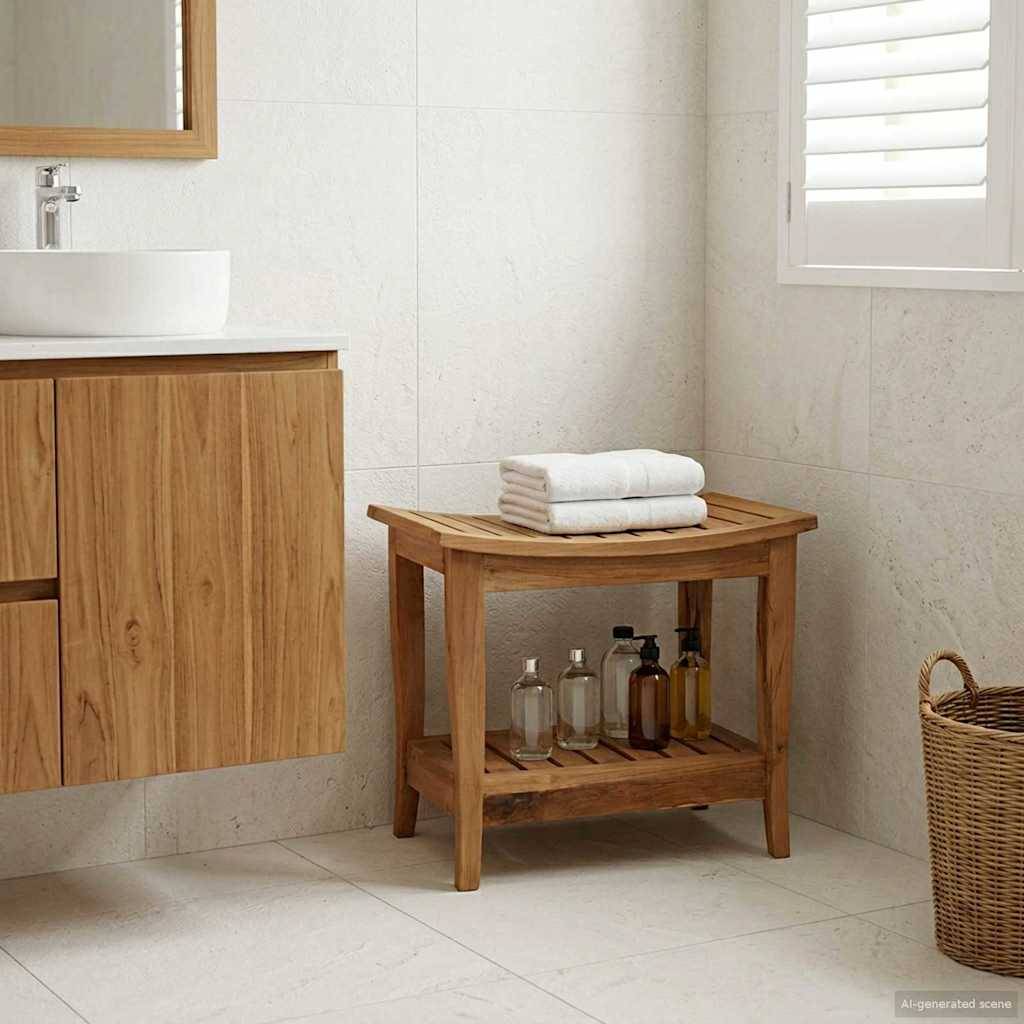 vidaXL Bad Beistelltisch Natur 50 x 35 x 45 cm Massivholz Teak
