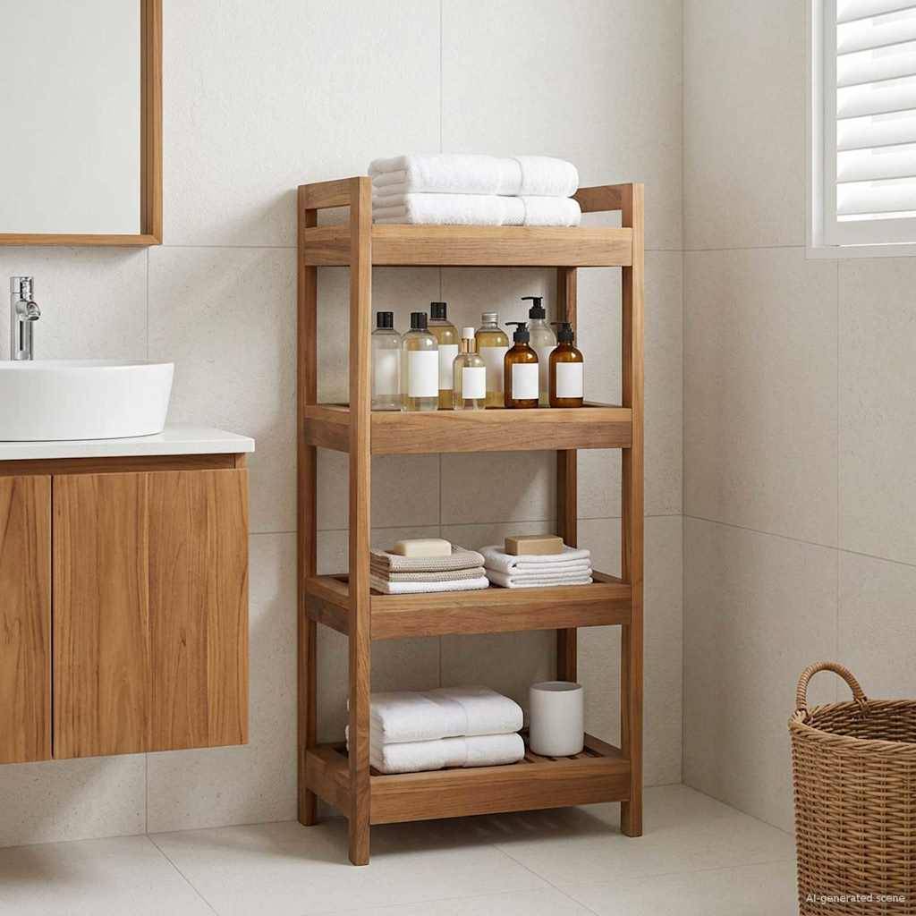 vidaXL Badregal Natur 45 x 30 x 97 cm Massivholz Teak