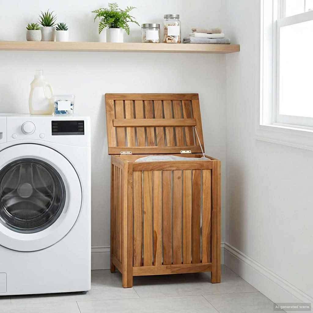 vidaXL Wäschekorb Natur 50 x 35 x 60 cm Massivholz Teak