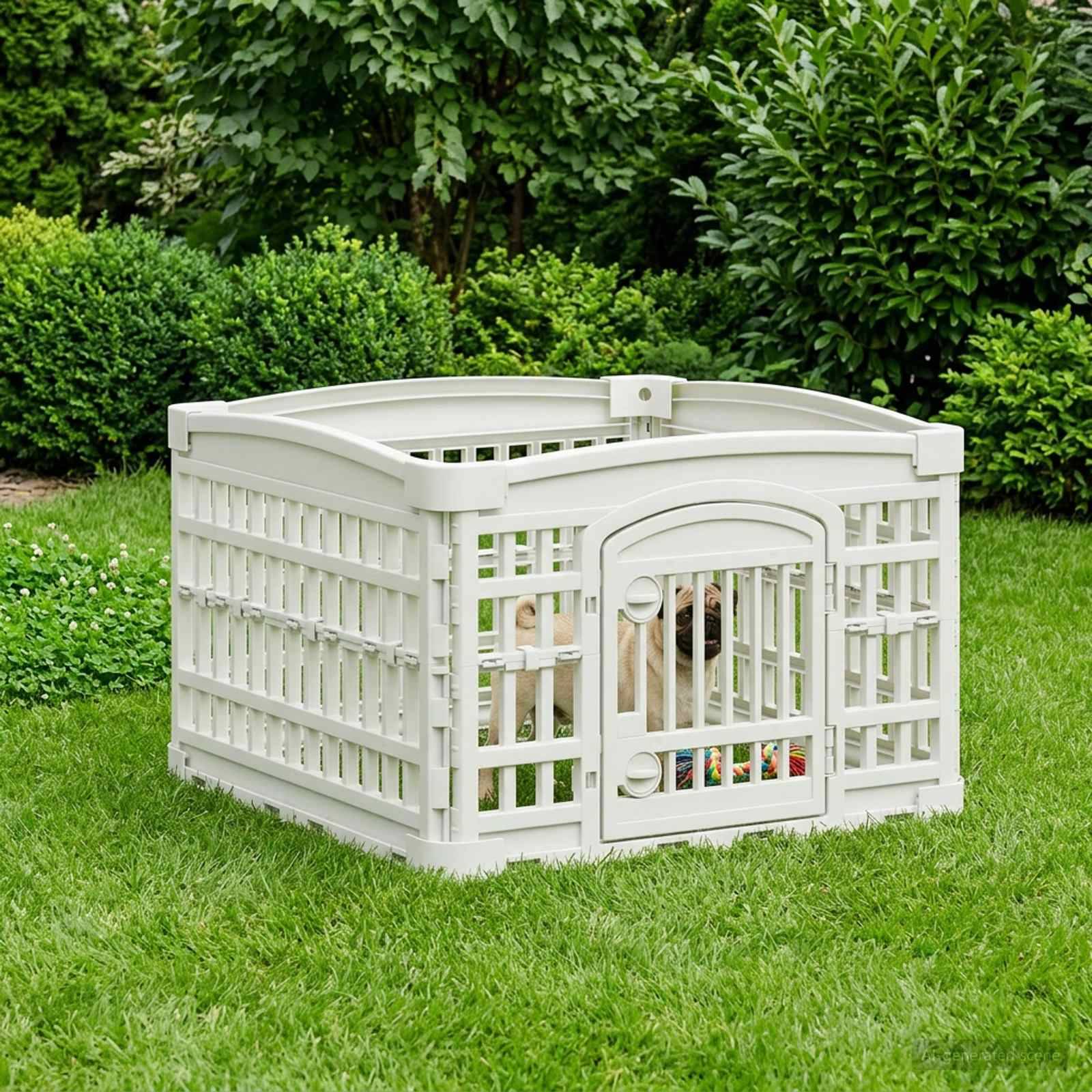 vidaXL 4-Panel Hundelaufstall Weiß 63 x 63 x 40 cm Kunststoff