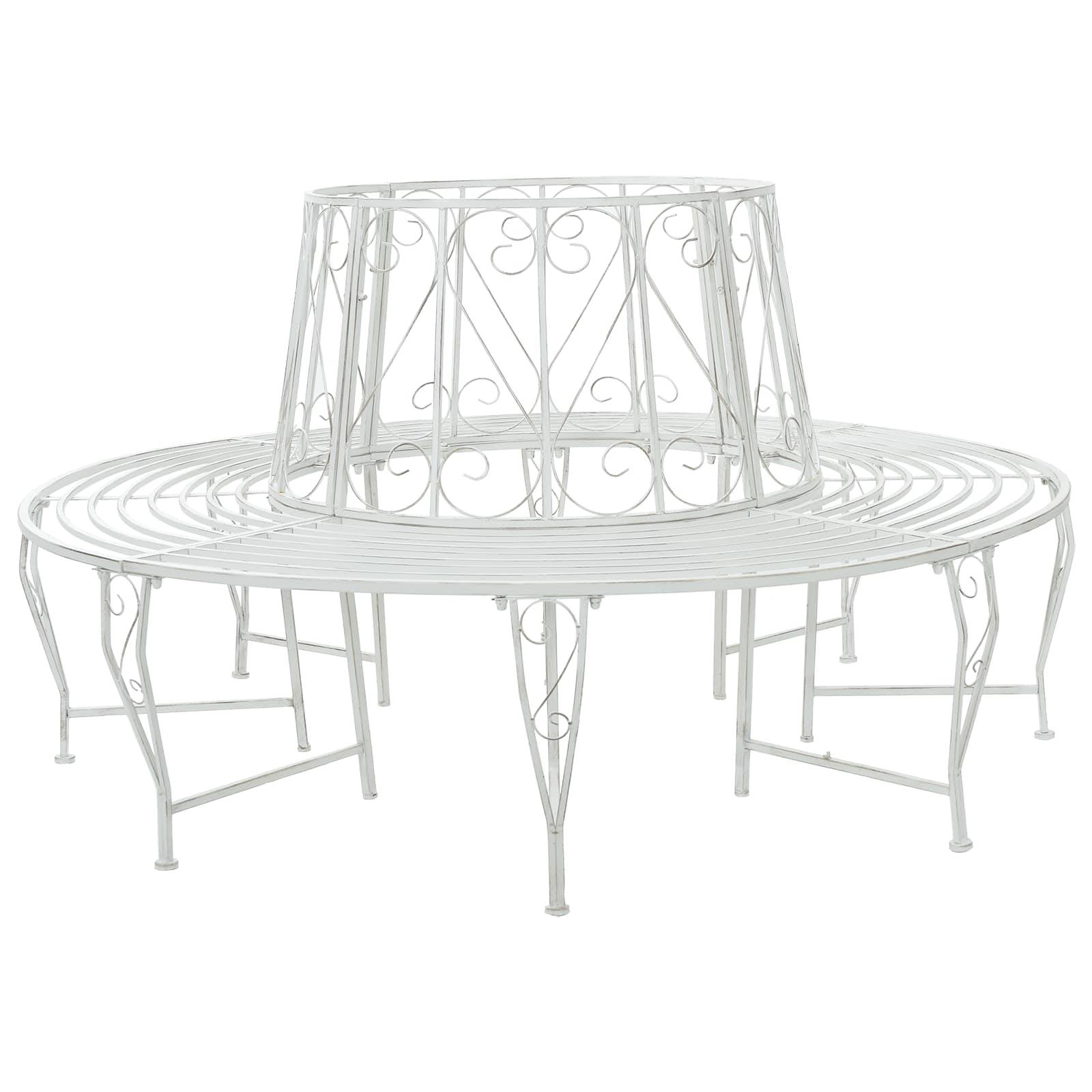 vidaXL Baumbank 8-Sitzanzahl Ø 160 x 89 cm Stahl Antik Weiß Rund