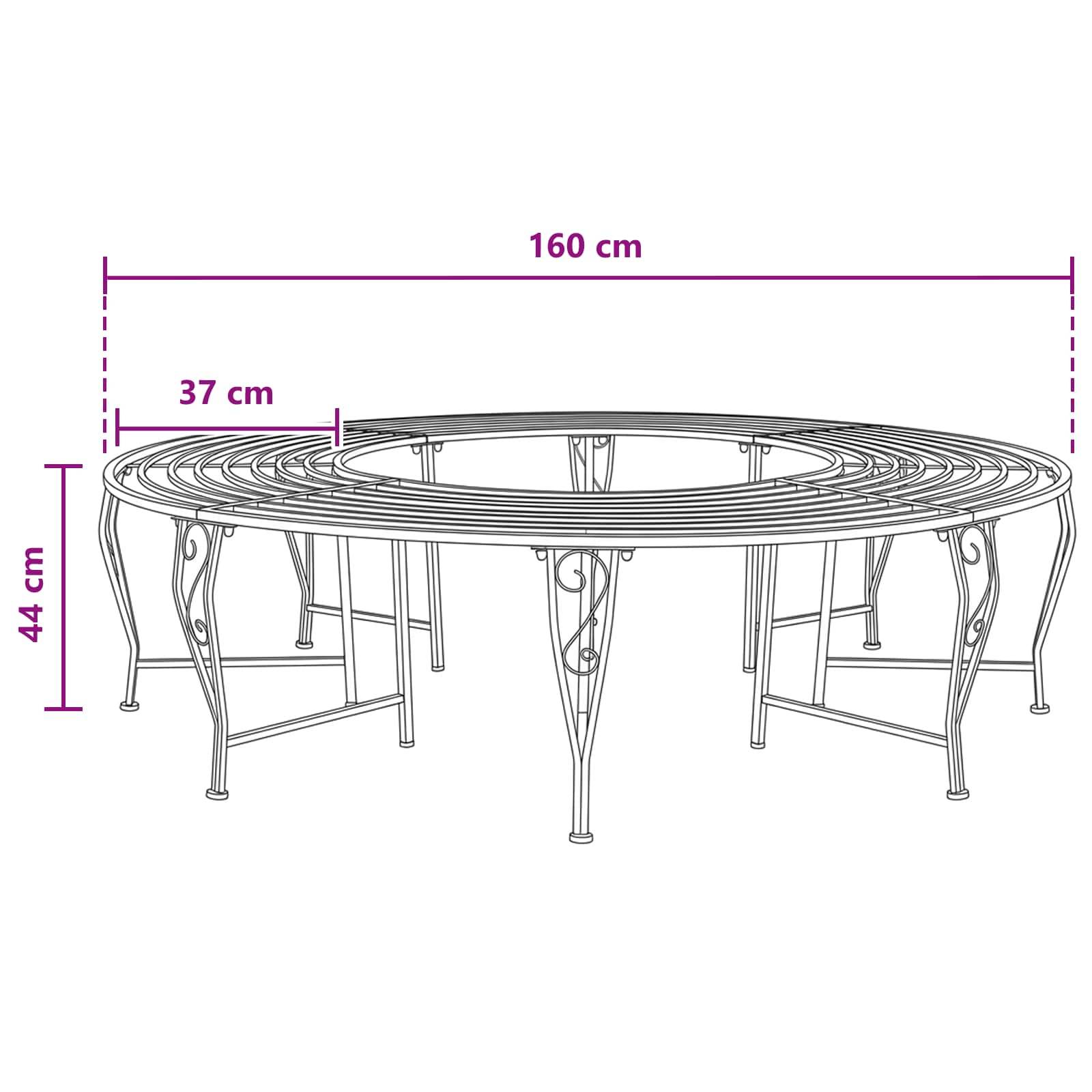 vidaXL Baumbank 8-Sitzanzahl Ø 160 x 44 cm Stahl Silber Grau Rund