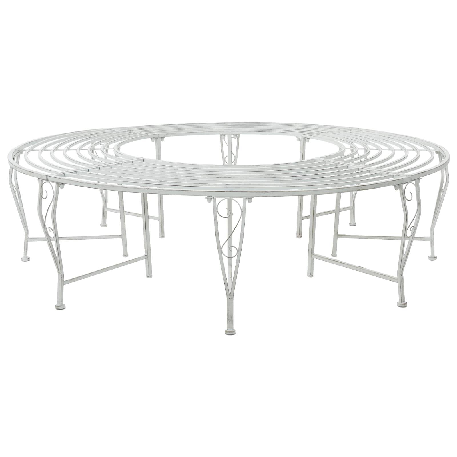 vidaXL Baumbank 8-Sitzanzahl Ø 160 x 44 cm Stahl Antik Weiß Rund