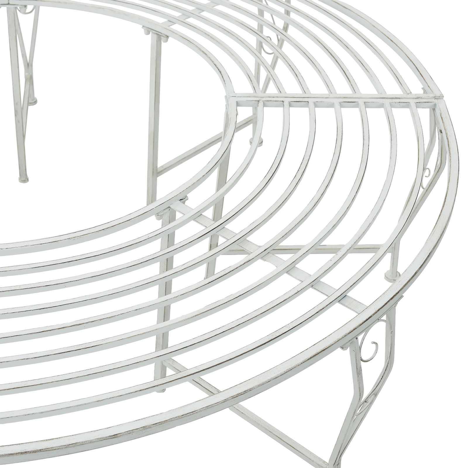 vidaXL Baumbank 8-Sitzanzahl Ø 160 x 44 cm Stahl Antik Weiß Rund