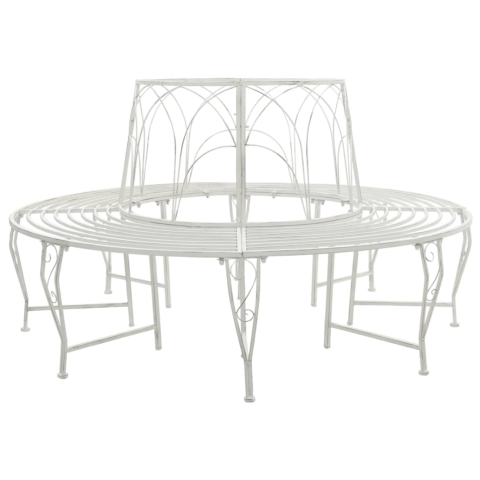 vidaXL Baumbank 8-Sitzanzahl Ø 160 x 89 cm Stahl Antik Weiß Rund