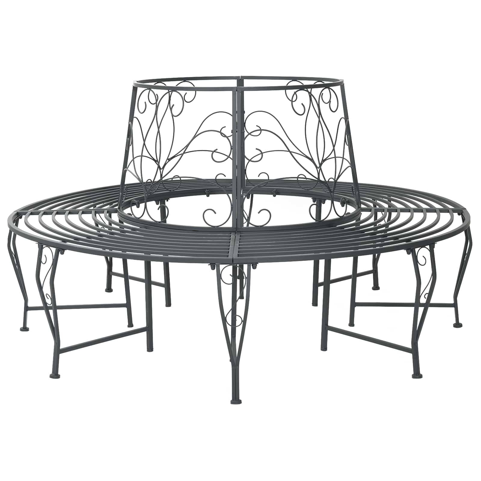 vidaXL Baumbank 8-Sitzanzahl Ø 160 x 89 cm Stahl Silber Grau Rund