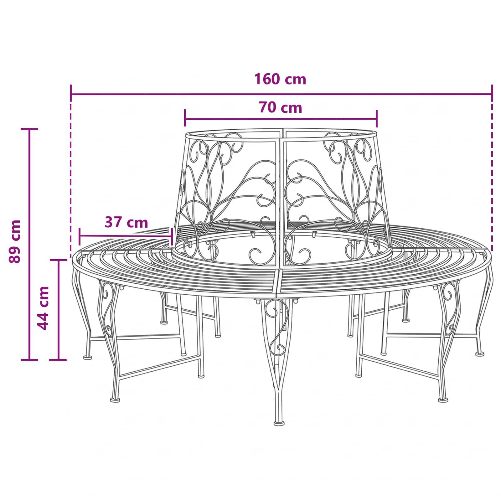 vidaXL Baumbank 8-Sitzanzahl Ø 160 x 89 cm Stahl Silber Grau Rund