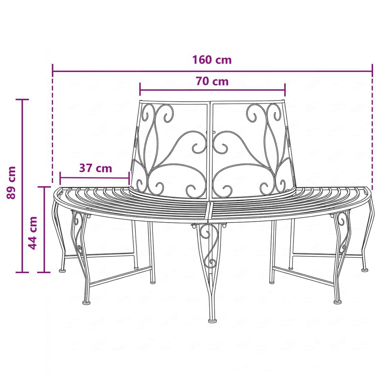 vidaXL Baumbank 4-Sitzanzahl 160 x 80 x 89 cm Stahl Silber Grau