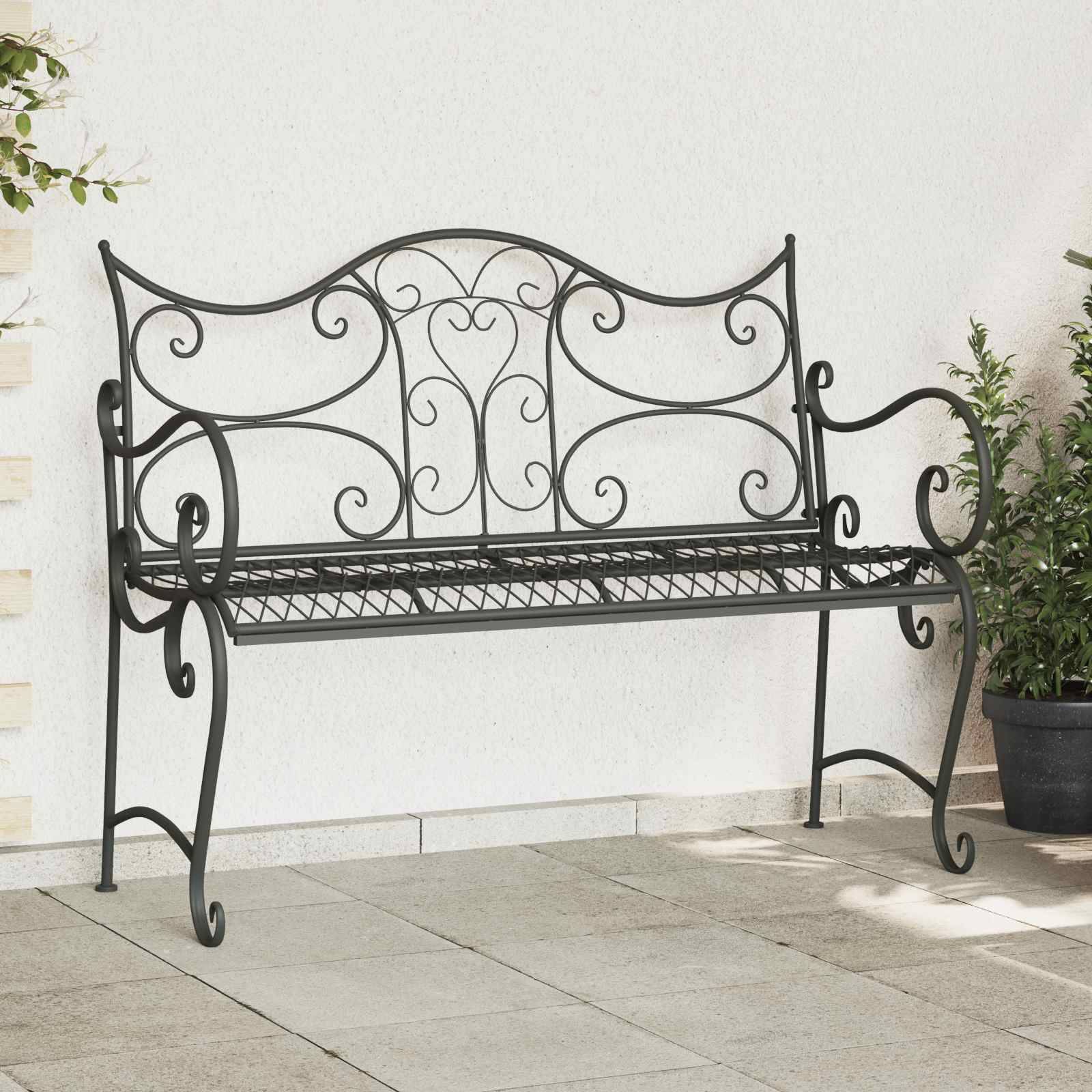 vidaXL Gartenbank 2-Sitzanzahl 114 x 56,5 x 90 cm Stahl Silber Grau