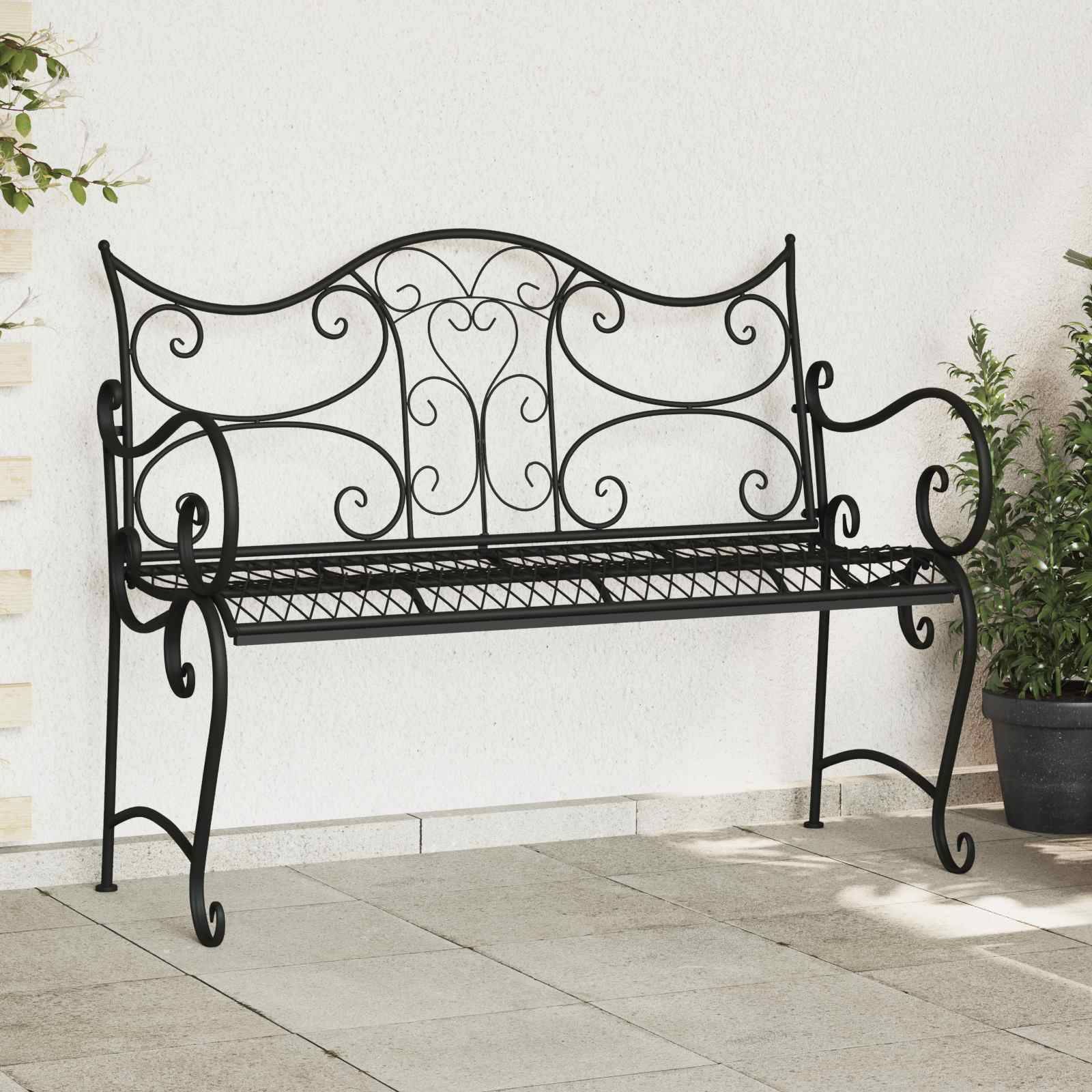 vidaXL Gartenbank 2-Sitzanzahl 114 x 56,5 x 90 cm Stahl Schwarz