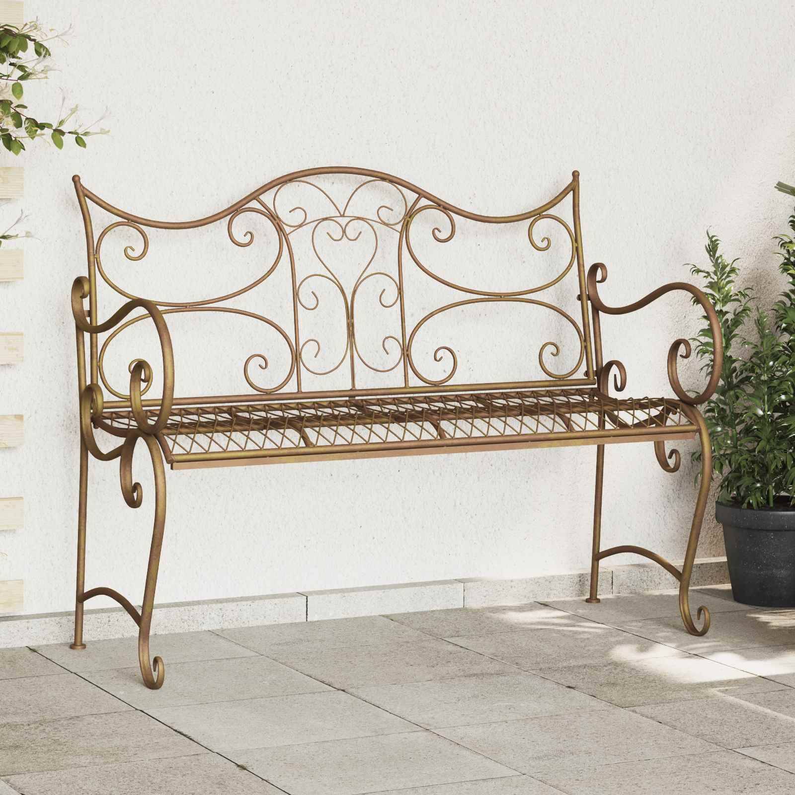 vidaXL Gartenbank 2-Sitzanzahl 114 x 56,5 x 90 cm Stahl Antikbraun