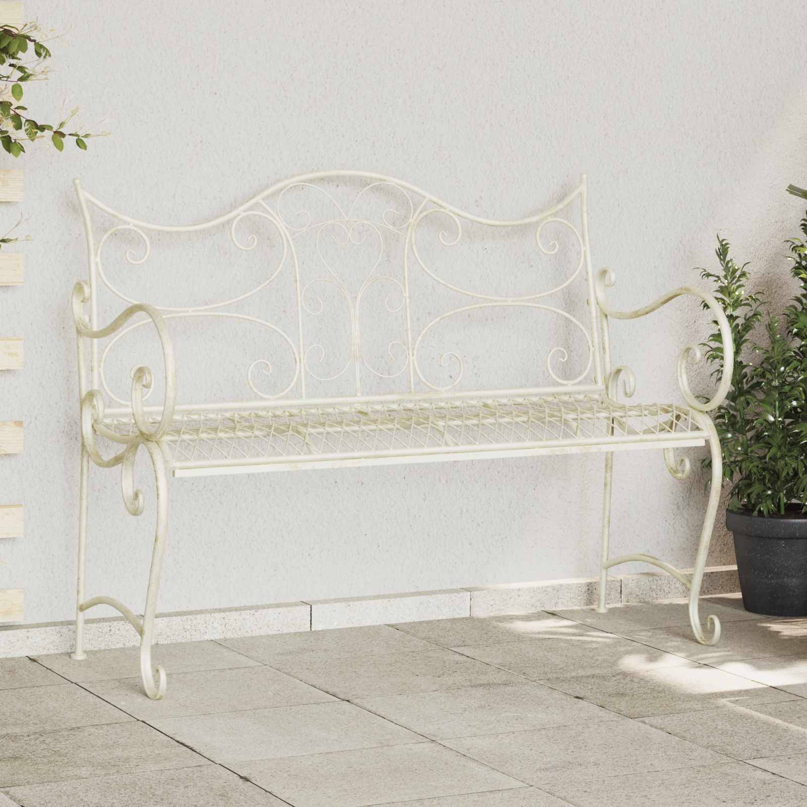 vidaXL Gartenbank 2-Sitzanzahl 114 x 56,5 x 90 cm Stahl Antik Weiß