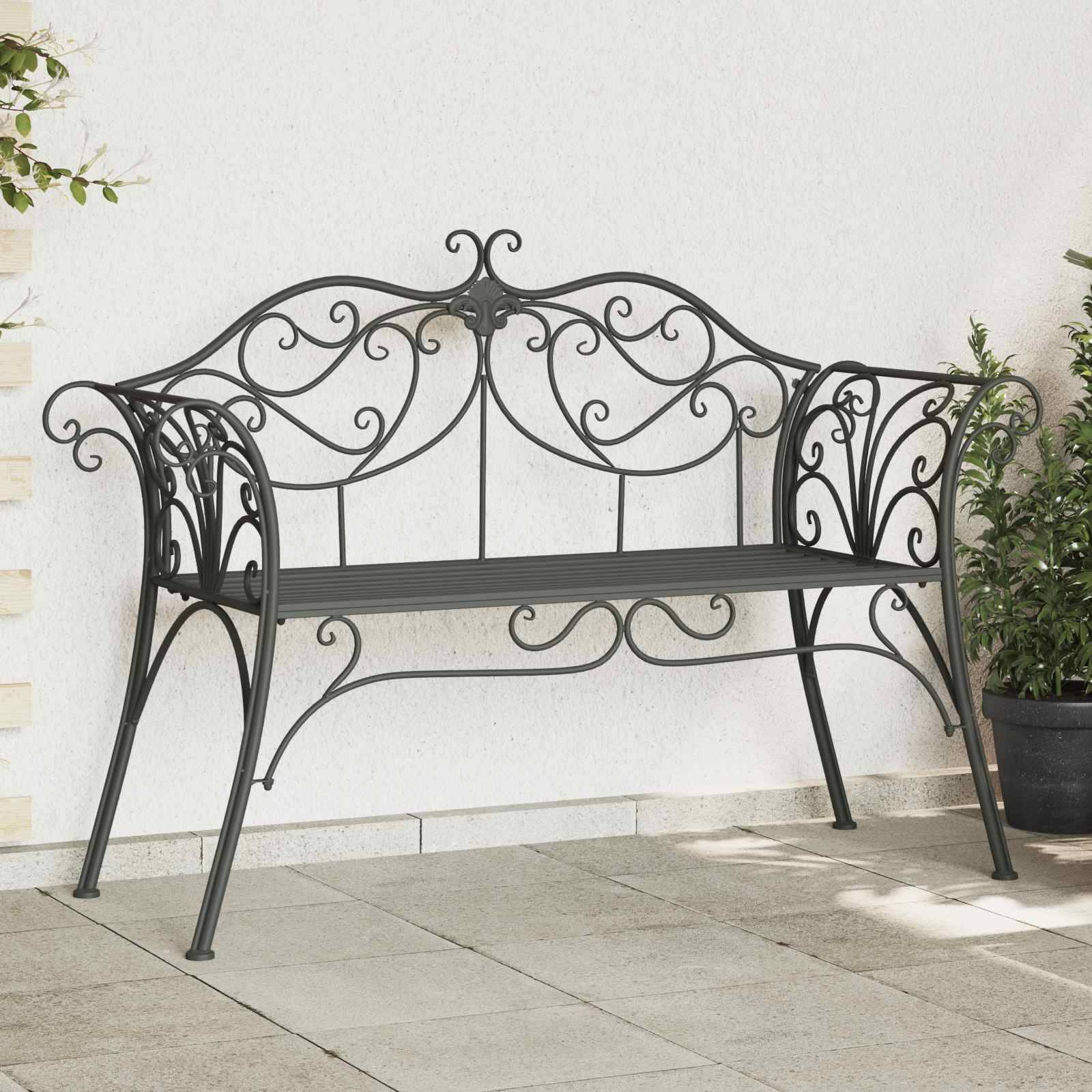 vidaXL Gartenbank 2-Sitzanzahl 130 x 47 x 90 cm Stahl Silber Grau