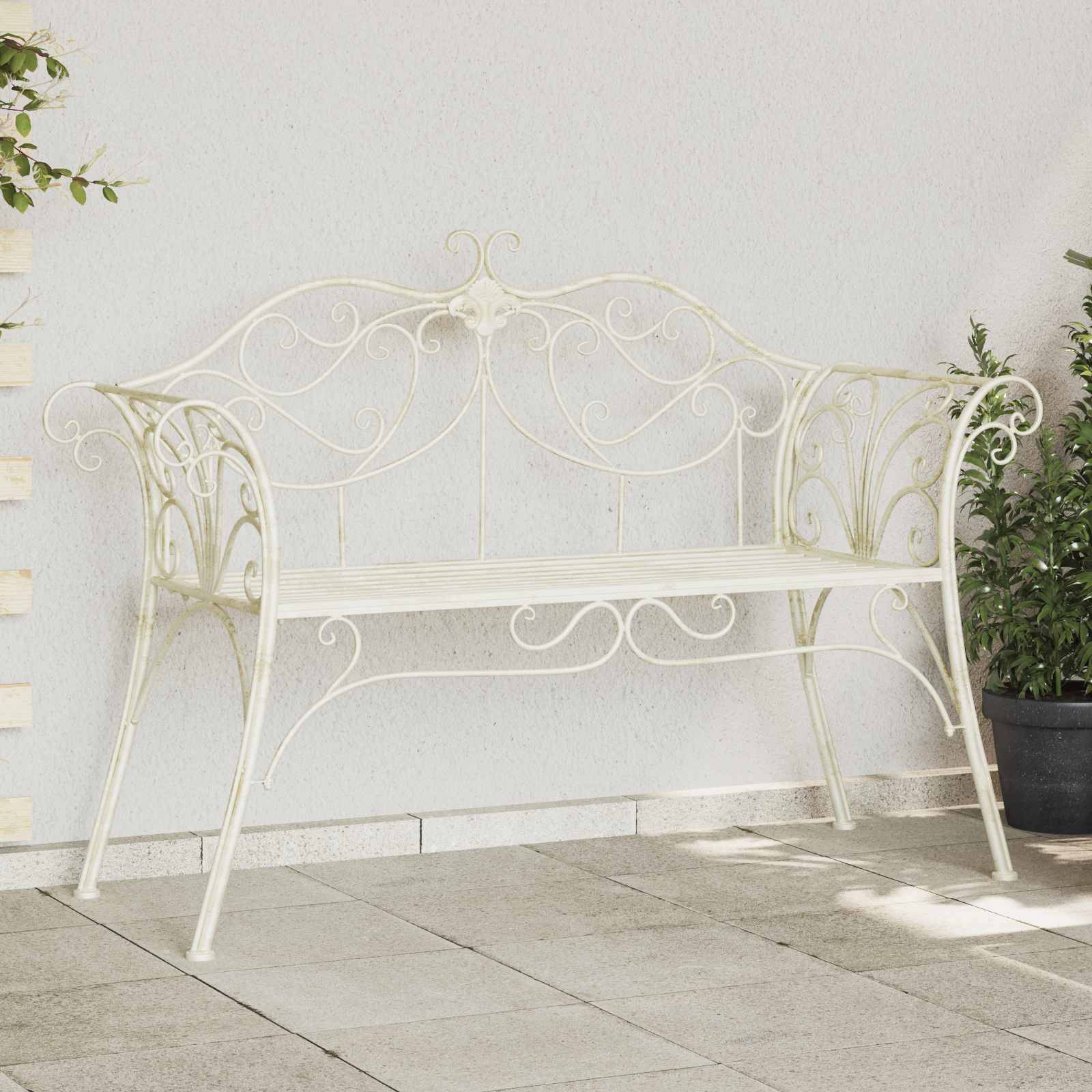 vidaXL Gartenbank 2-Sitzanzahl 130 x 47 x 90 cm Stahl Antik Weiß