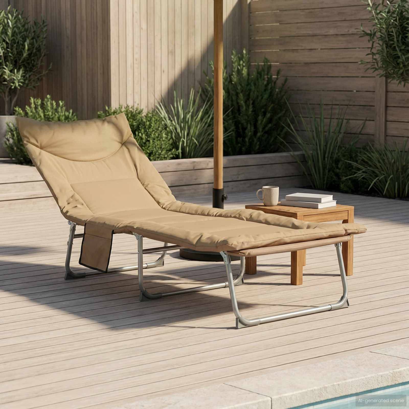 vidaXL Klappbare Sonnenliege mit Kissen Beige