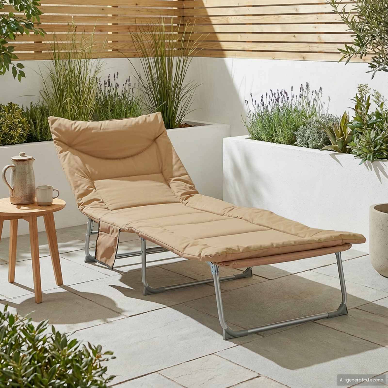 vidaXL Klappbare Sonnenliege mit Kissen Beige