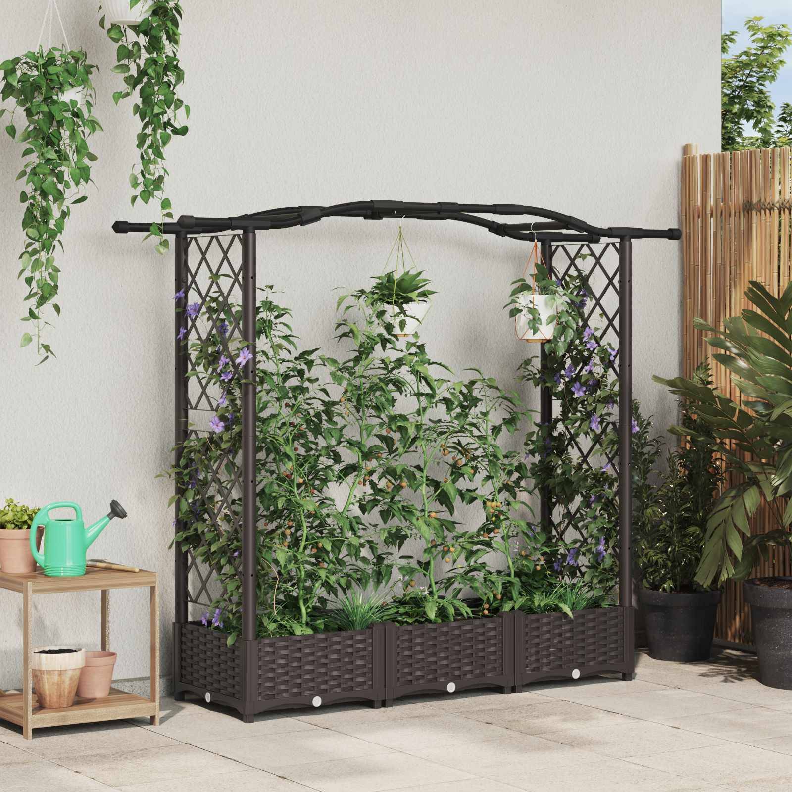 vidaXL Hochbeet mit Rankgitter und Dach Braun 169 x 40 x 125 cm PP