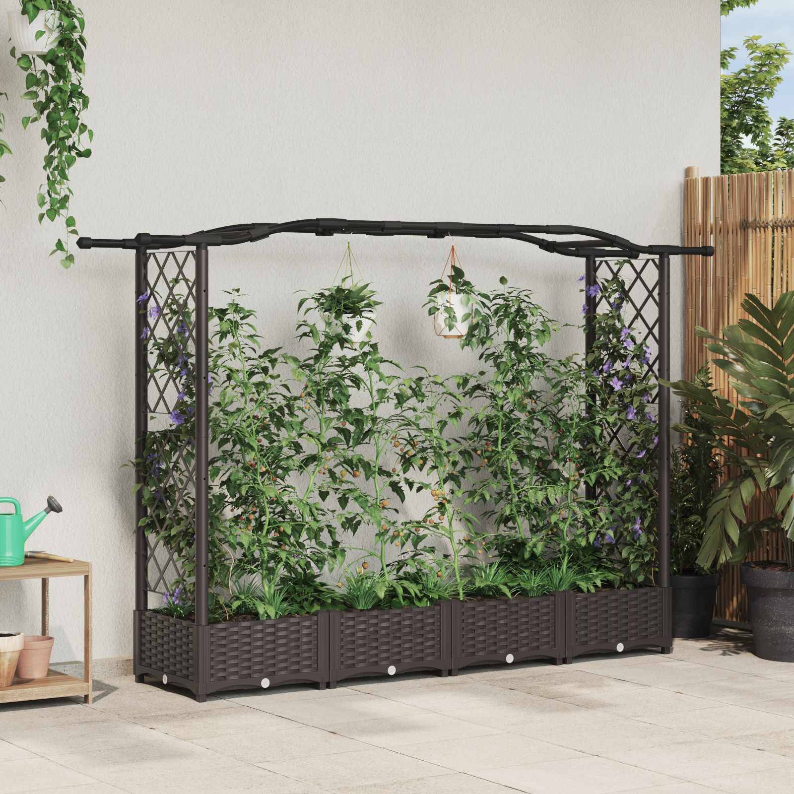vidaXL Hochbeet mit Rankgitter und Dach Braun 207 x 40 x 126 cm PP