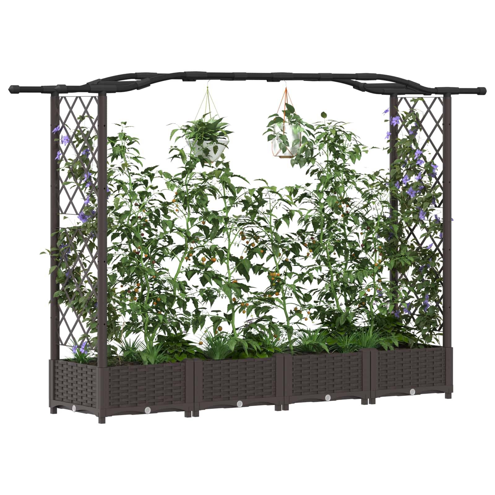 vidaXL Hochbeet mit Rankgitter und Dach Braun 207 x 40 x 126 cm PP