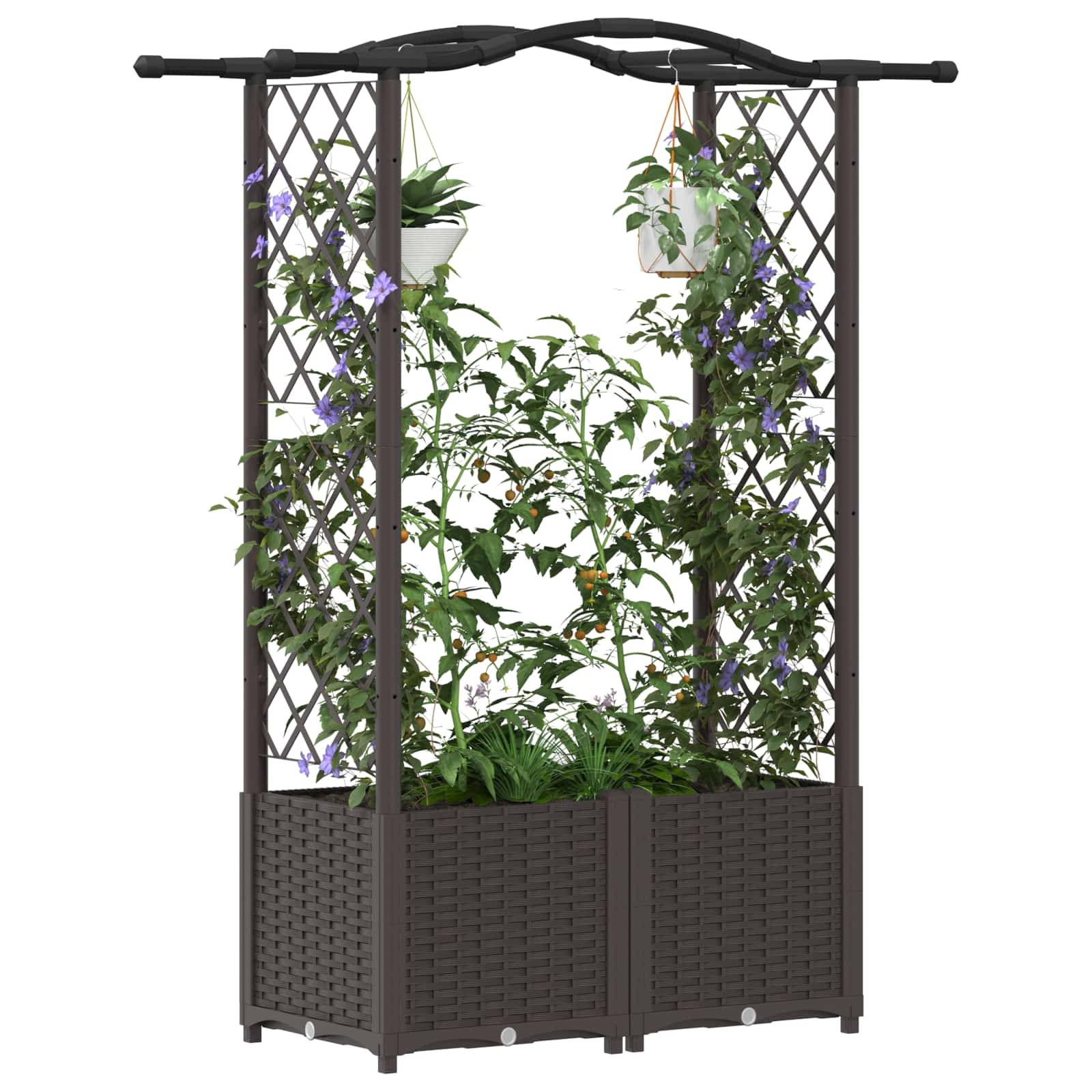 vidaXL Hochbeet mit Rankgitter und Dach Braun 125 x 40 x 138 cm PP