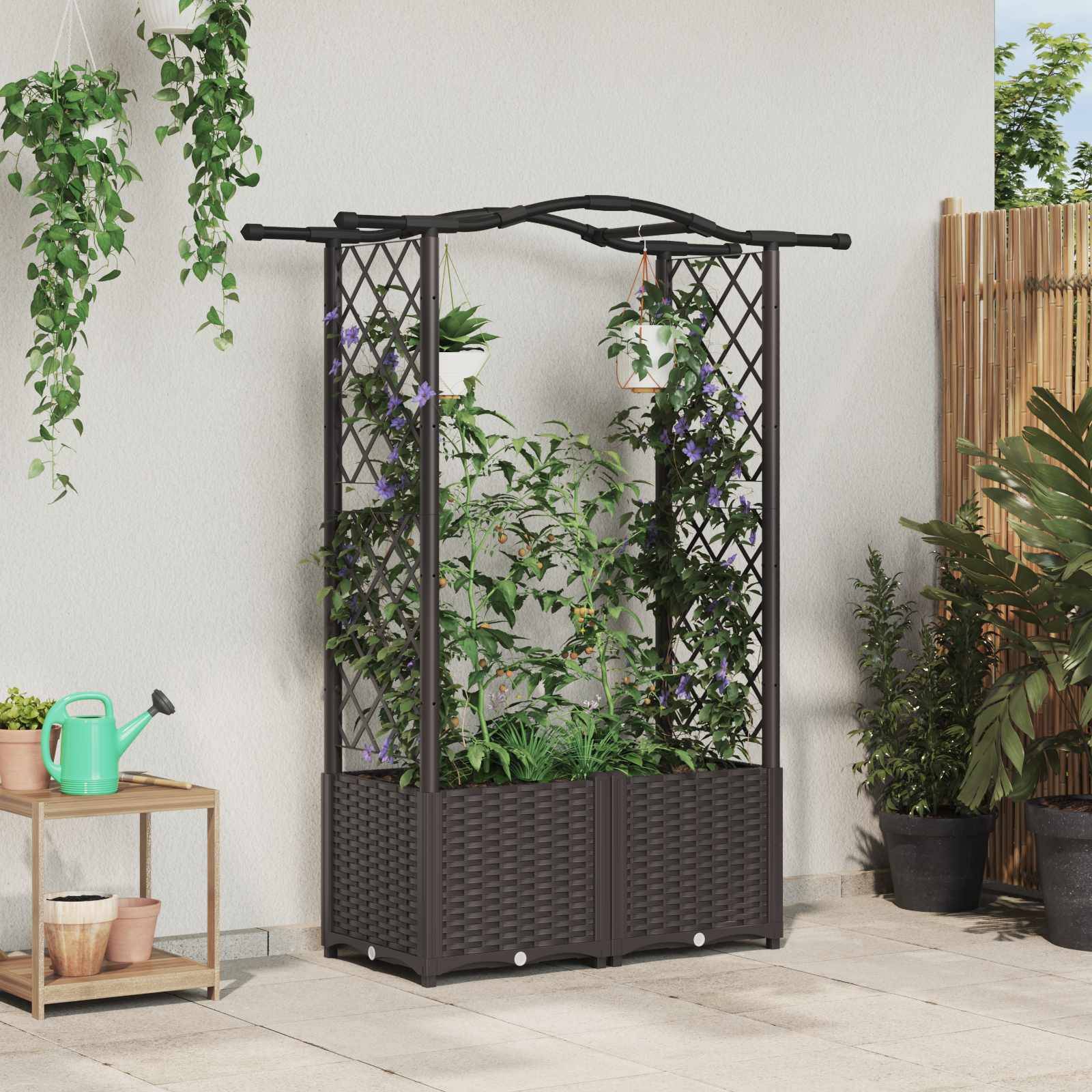 vidaXL Hochbeet mit Rankgitter und Dach Braun 125 x 40 x 138 cm PP