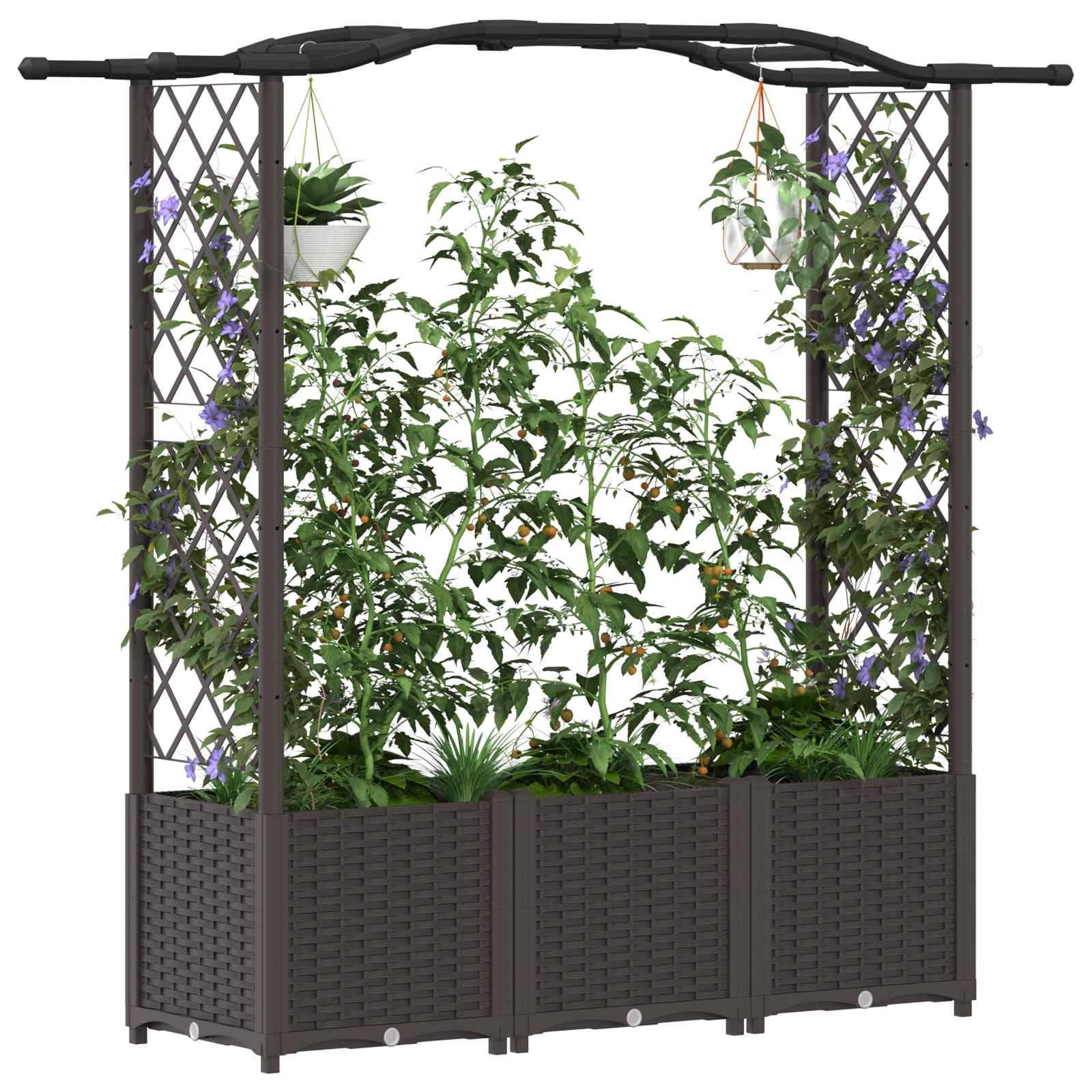 vidaXL Hochbeet mit Rankgitter und Dach Braun 164 x 40 x 142 cm PP