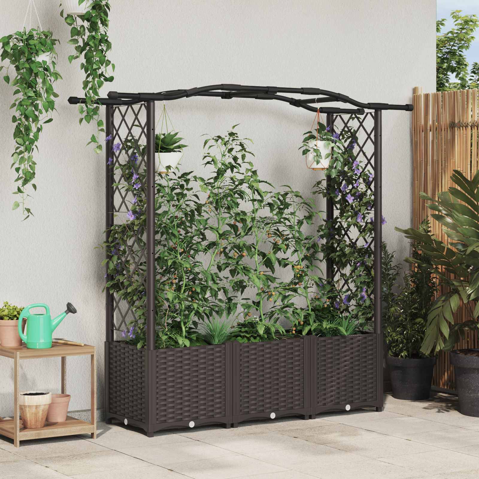 vidaXL Hochbeet mit Rankgitter und Dach Braun 164 x 40 x 142 cm PP