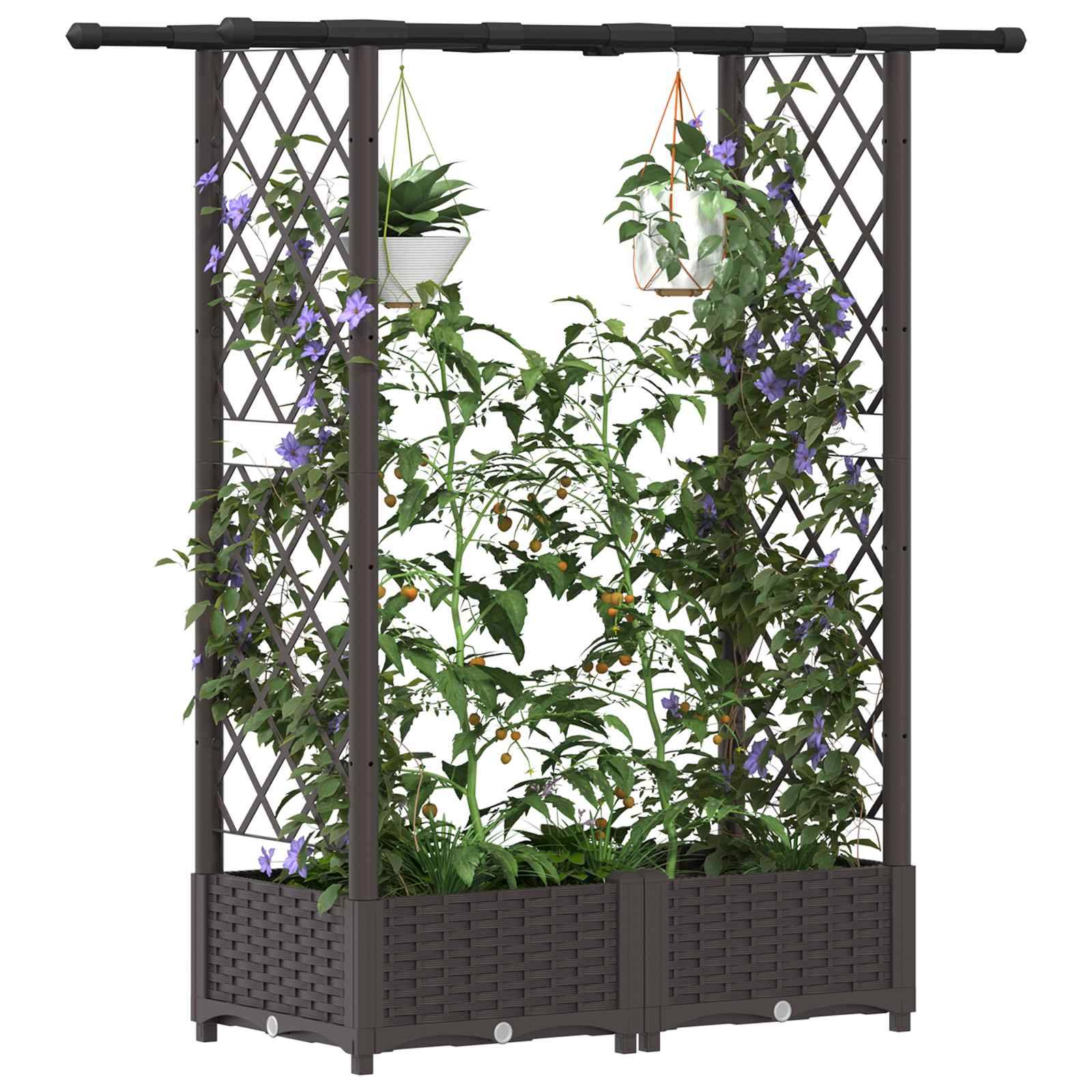 vidaXL Hochbeet mit Rankgitter und Dach Braun 122,5 x 40 x 123 cm PP