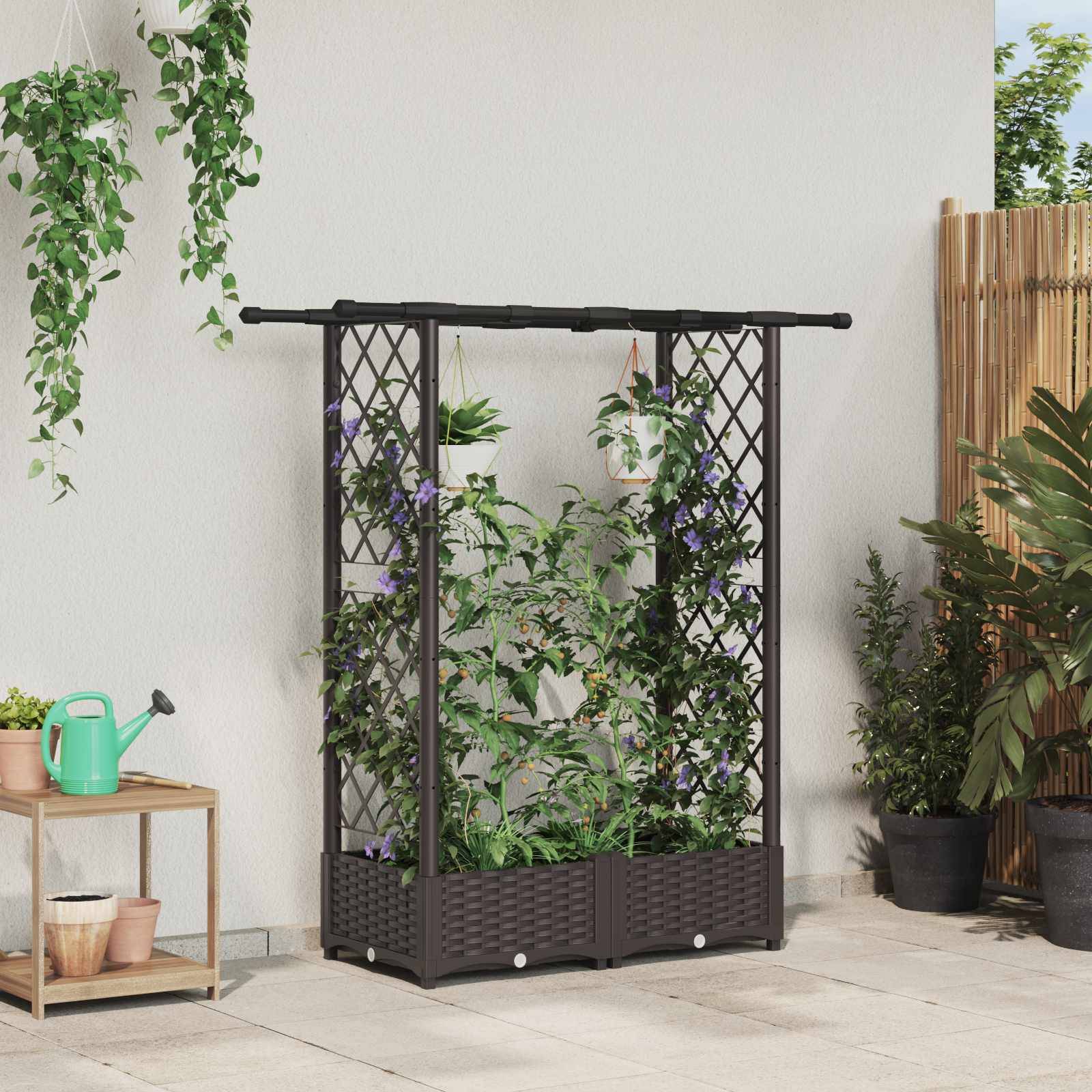 vidaXL Hochbeet mit Rankgitter und Dach Braun 122,5 x 40 x 123 cm PP