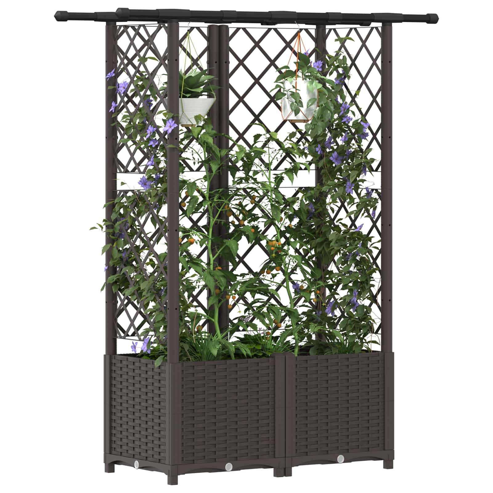 vidaXL Hochbeet mit Rankgitter und Dach Braun 124,5 x 40 x 138 cm PP