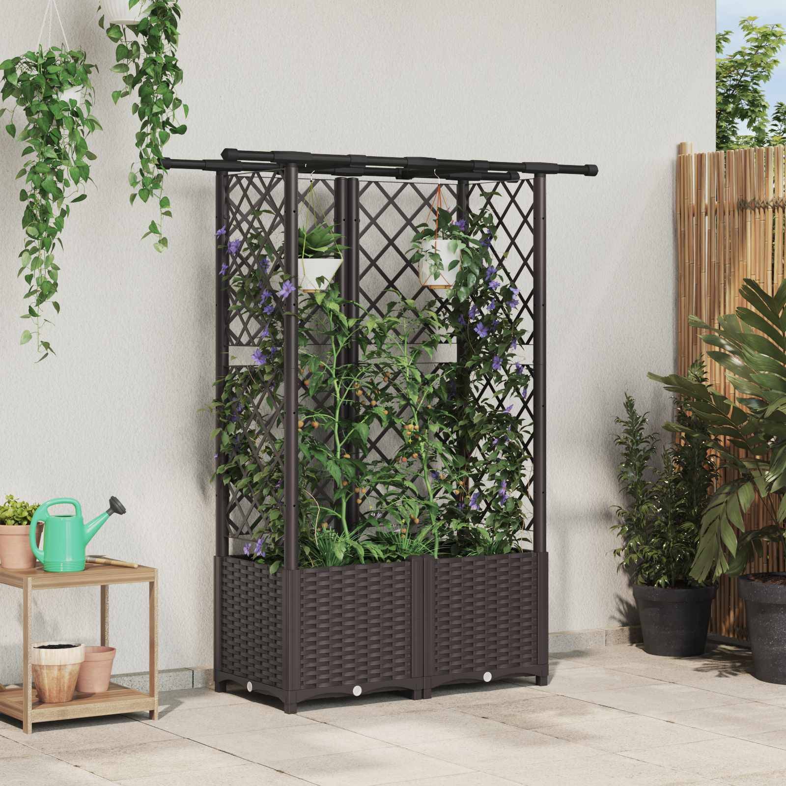 vidaXL Hochbeet mit Rankgitter und Dach Braun 124,5 x 40 x 138 cm PP