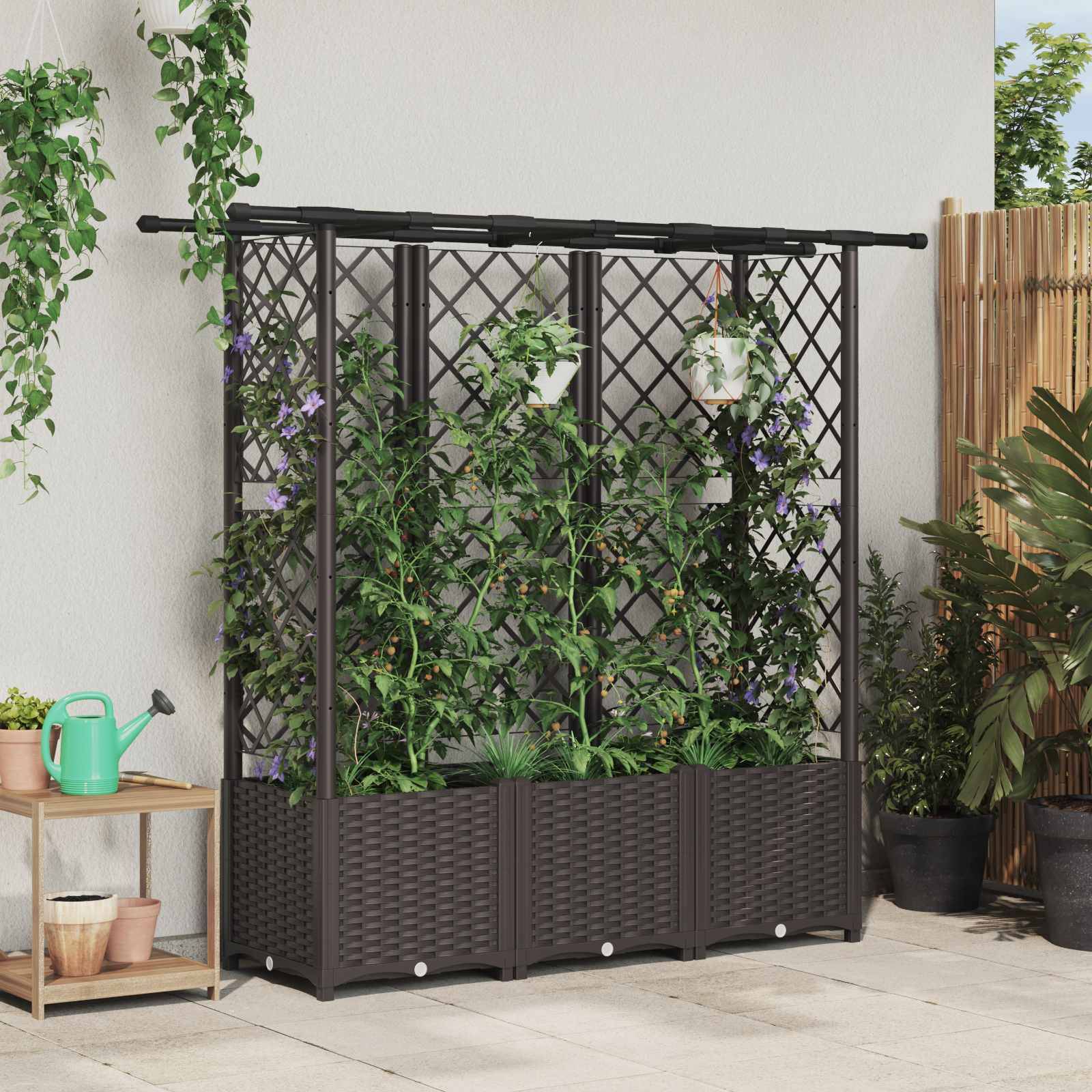 vidaXL Hochbeet mit Rankgitter und Dach Braun 162,5 x 40 x 138 cm PP