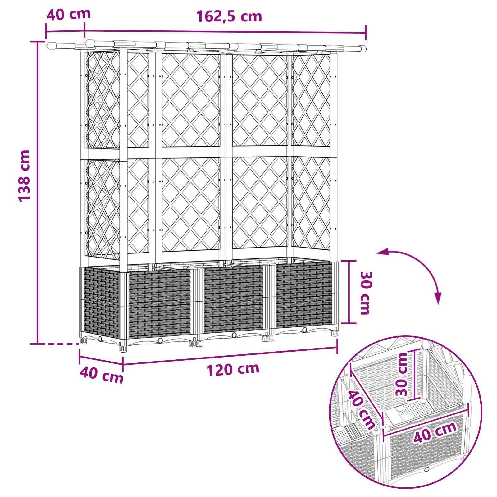 vidaXL Hochbeet mit Rankgitter und Dach Grau 162,5 x 40 x 138 cm PP