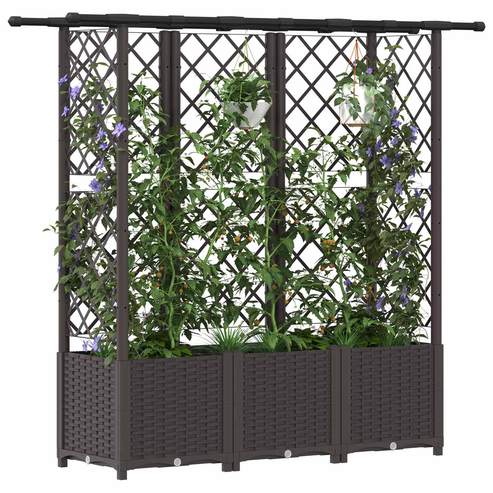 vidaXL Hochbeet mit Rankgitter und Dach Braun 162,5 x 40 x 138 cm PP