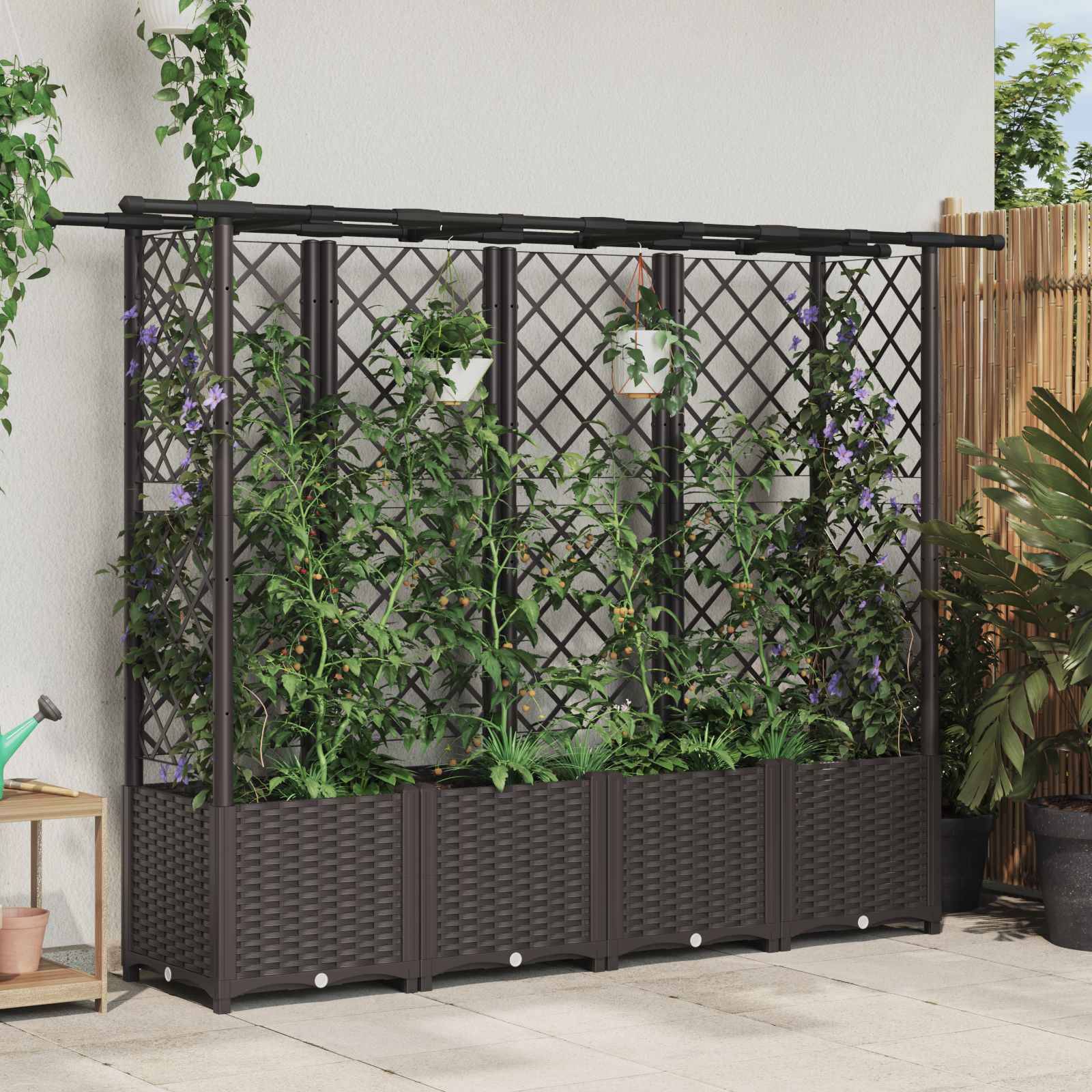 vidaXL Hochbeet mit Rankgitter und Dach Braun 203 x 40 x 138 cm PP