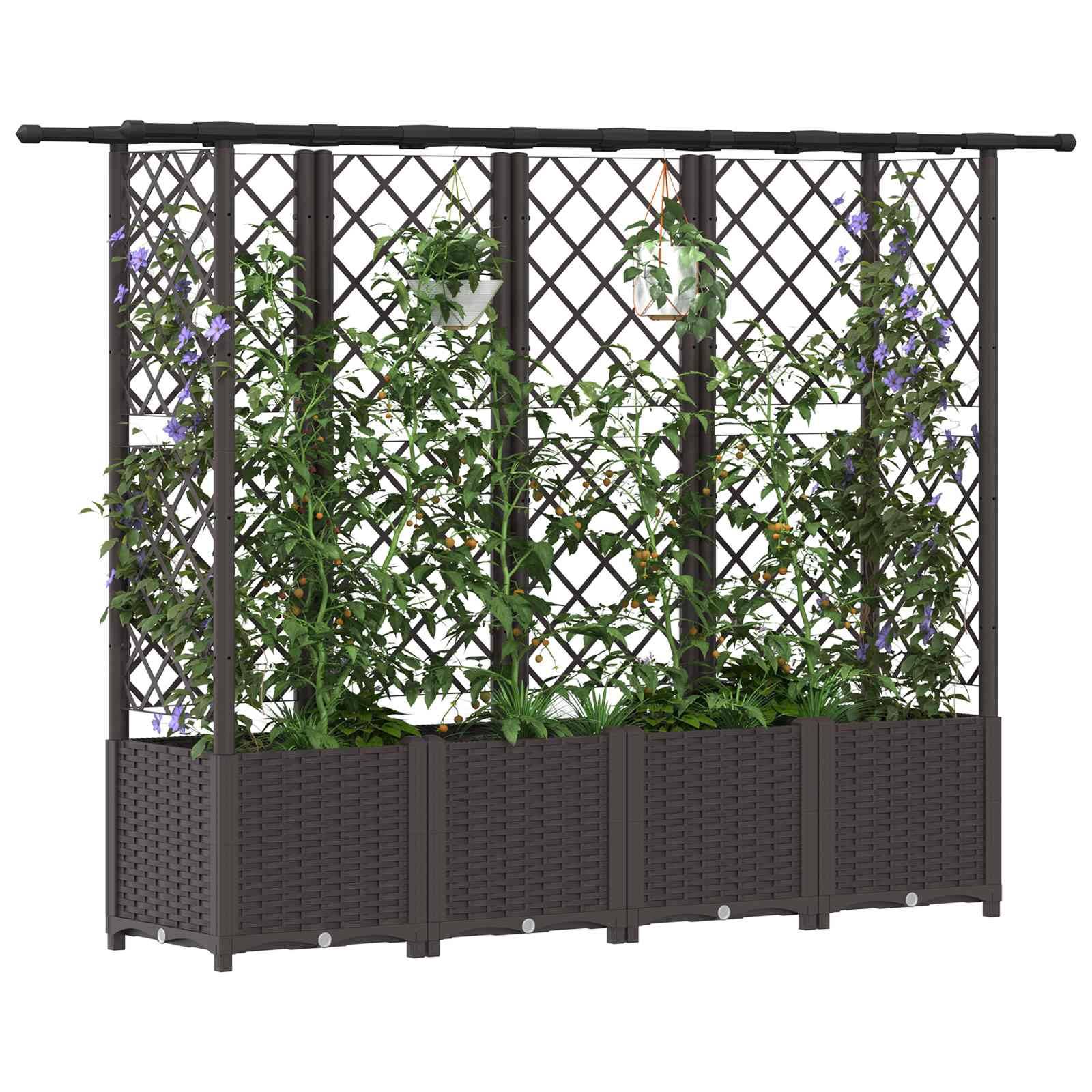vidaXL Hochbeet mit Rankgitter und Dach Braun 203 x 40 x 138 cm PP