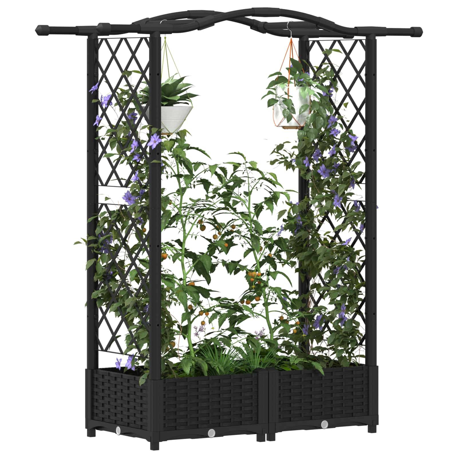 vidaXL Hochbeet mit Rankgitter und Dach Schwarz 124 x 40 x 125 cm PP