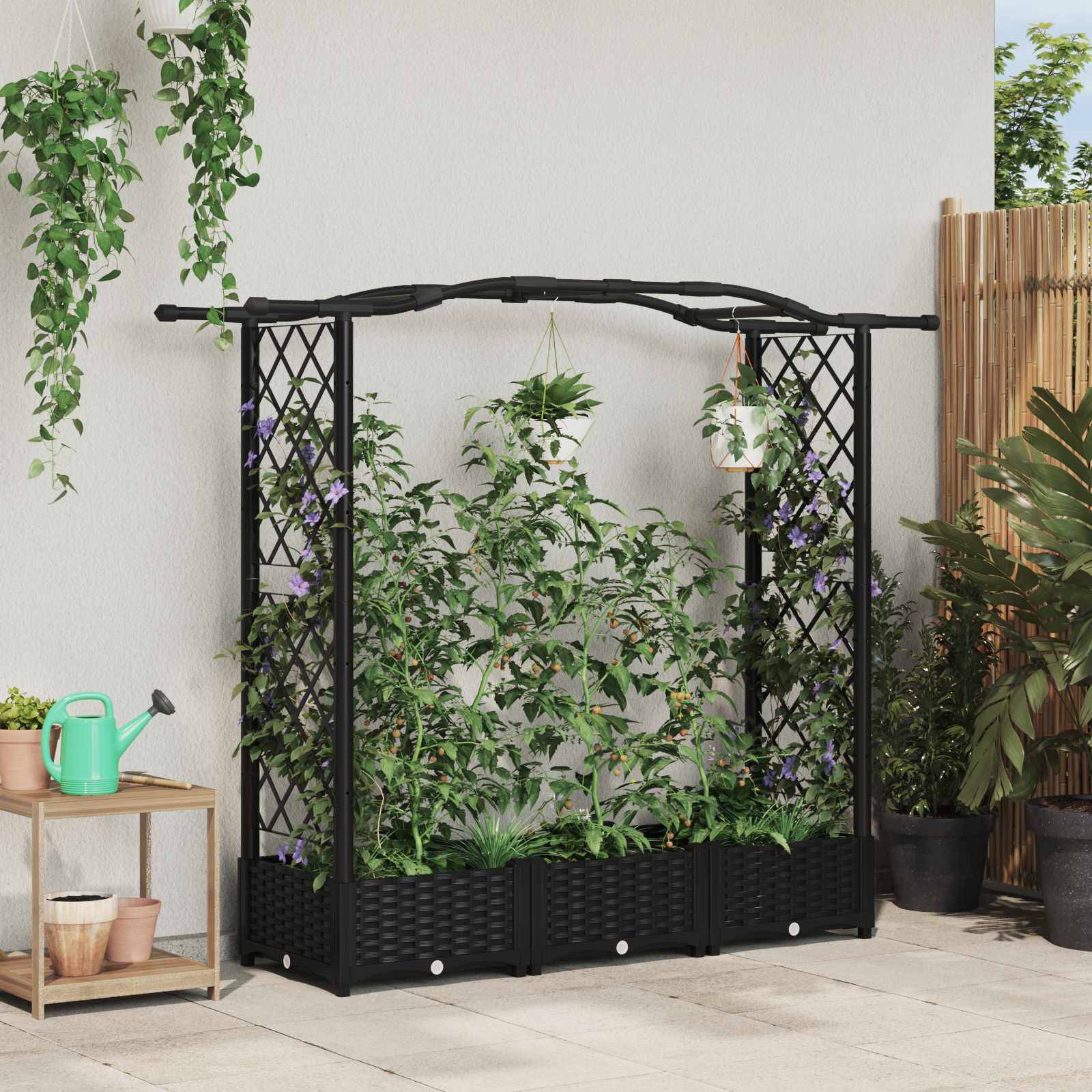 vidaXL Hochbeet mit Rankgitter und Dach Schwarz 169 x 40 x 125 cm PP
