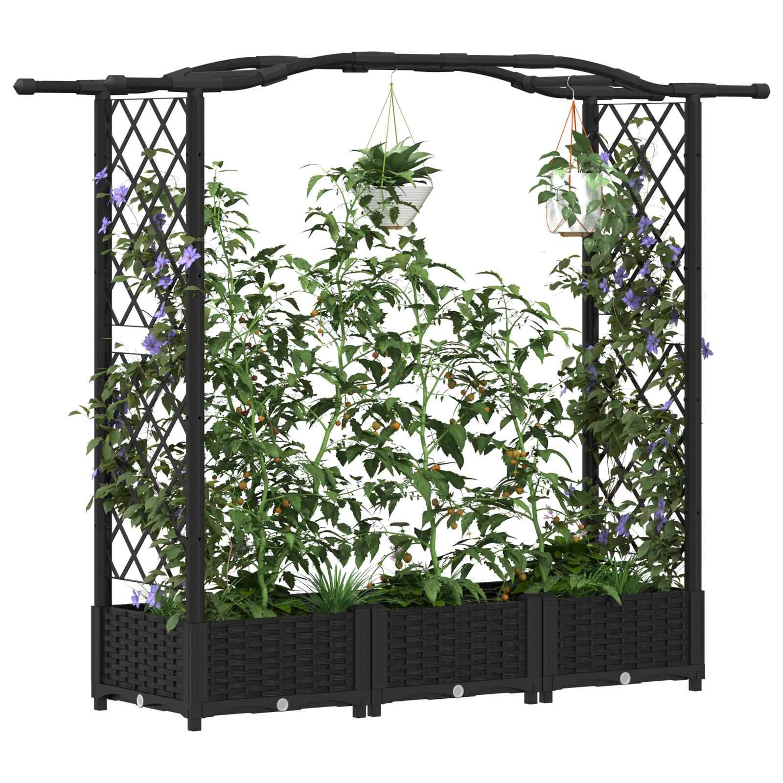 vidaXL Hochbeet mit Rankgitter und Dach Schwarz 169 x 40 x 125 cm PP