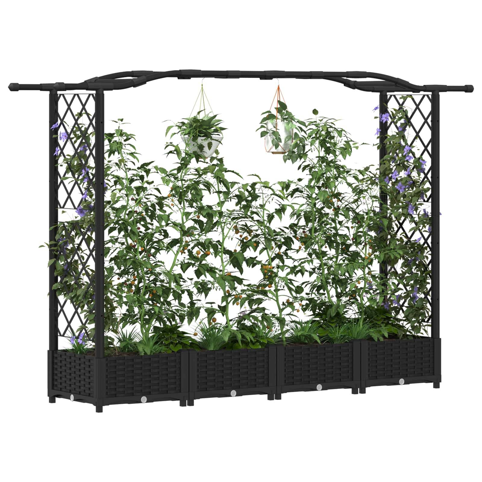vidaXL Hochbeet mit Rankgitter und Dach Schwarz 207 x 40 x 126 cm PP