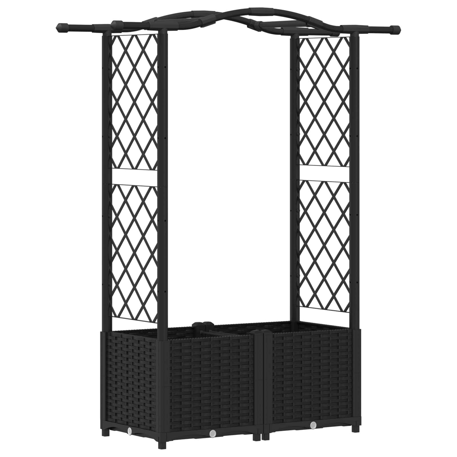 vidaXL Hochbeet mit Rankgitter und Dach Schwarz 125 x 40 x 138 cm PP
