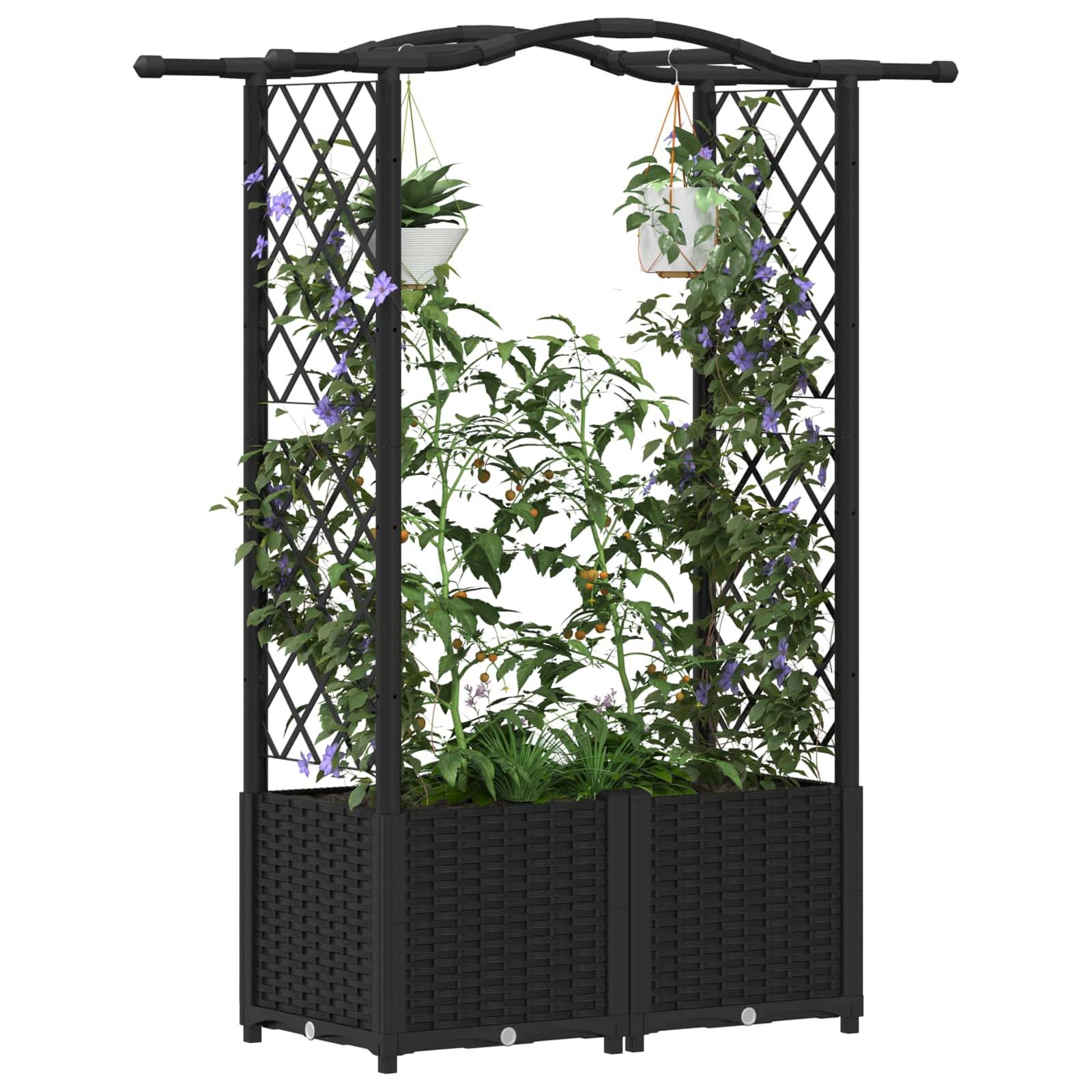 vidaXL Hochbeet mit Rankgitter und Dach Schwarz 125 x 40 x 138 cm PP