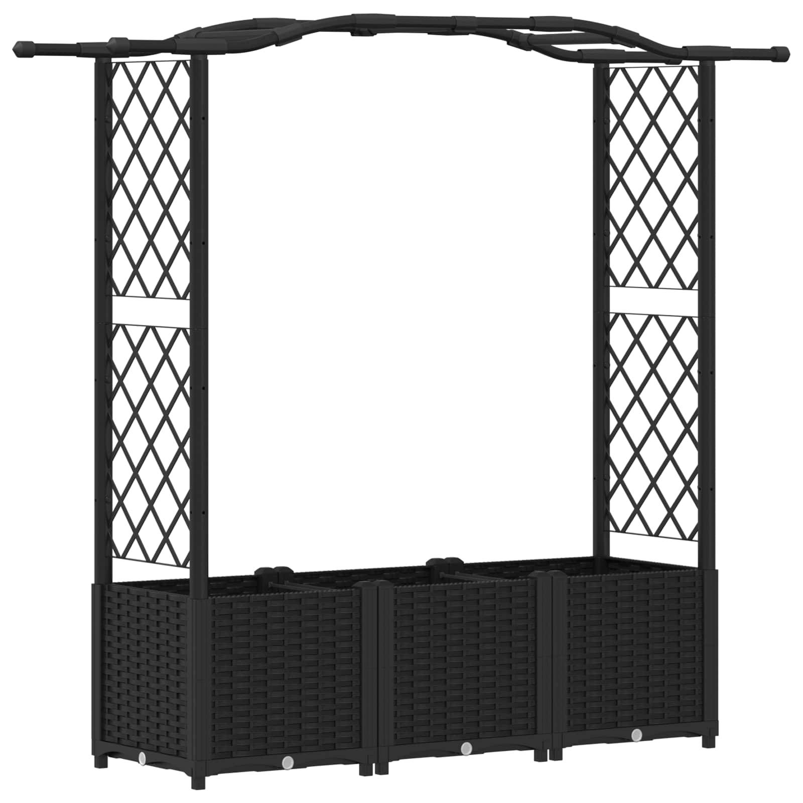 vidaXL Hochbeet mit Rankgitter und Dach Schwarz 164 x 40 x 142 cm PP