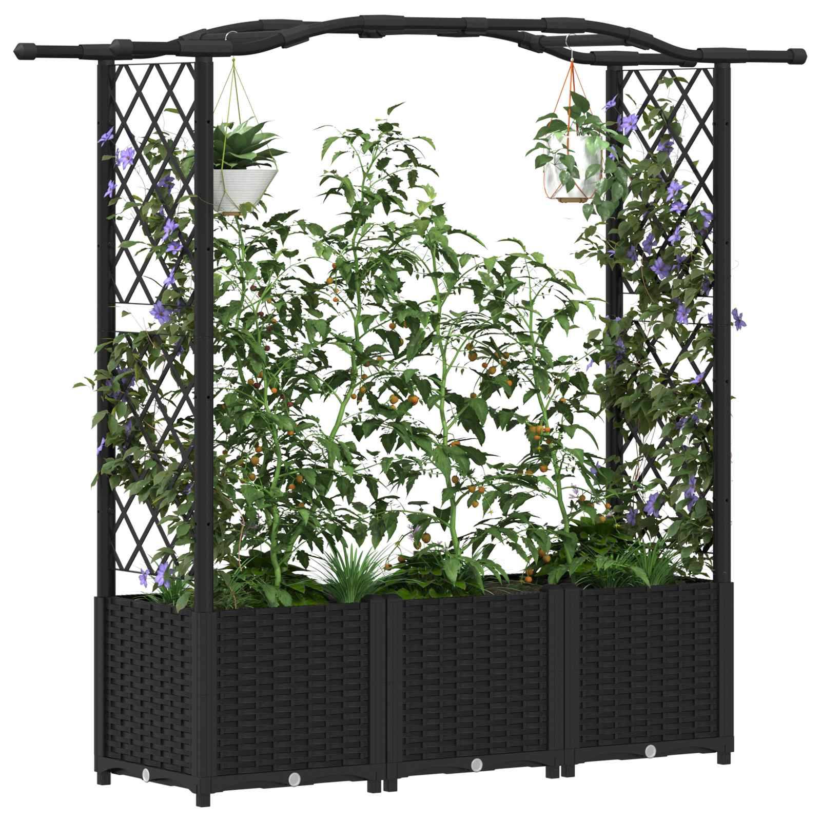 vidaXL Hochbeet mit Rankgitter und Dach Schwarz 164 x 40 x 142 cm PP