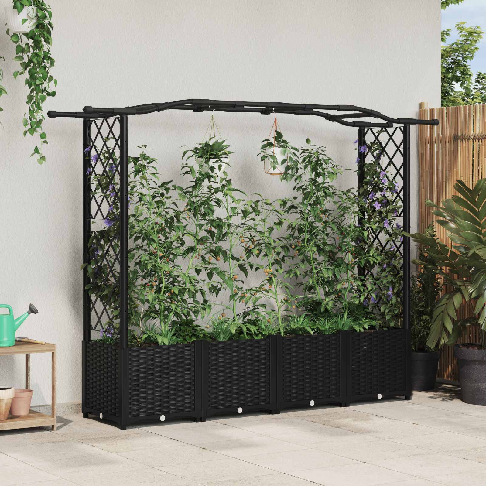 vidaXL Hochbeet mit Rankgitter und Dach Schwarz 204 x 40 x 141 cm PP