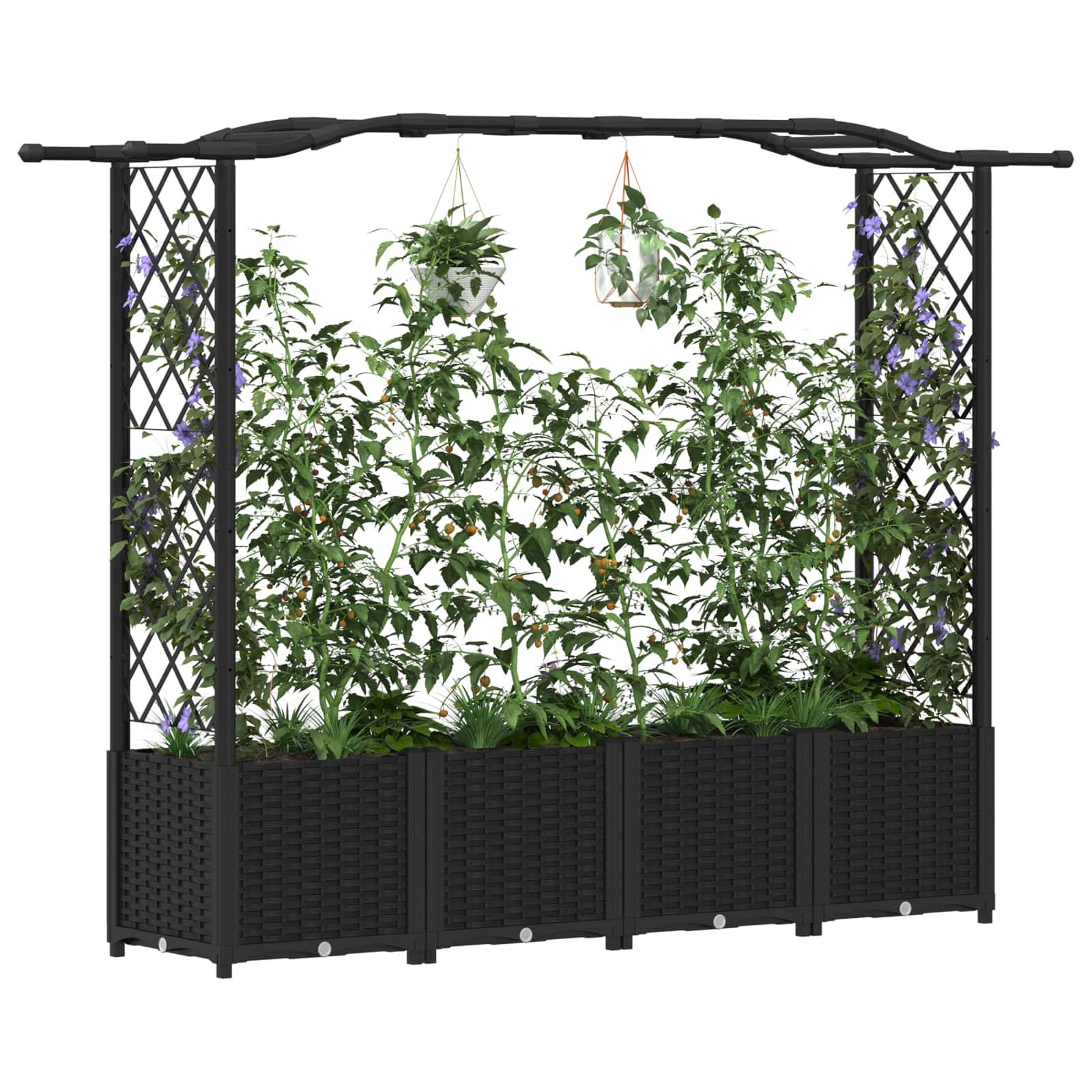 vidaXL Hochbeet mit Rankgitter und Dach Schwarz 204 x 40 x 141 cm PP