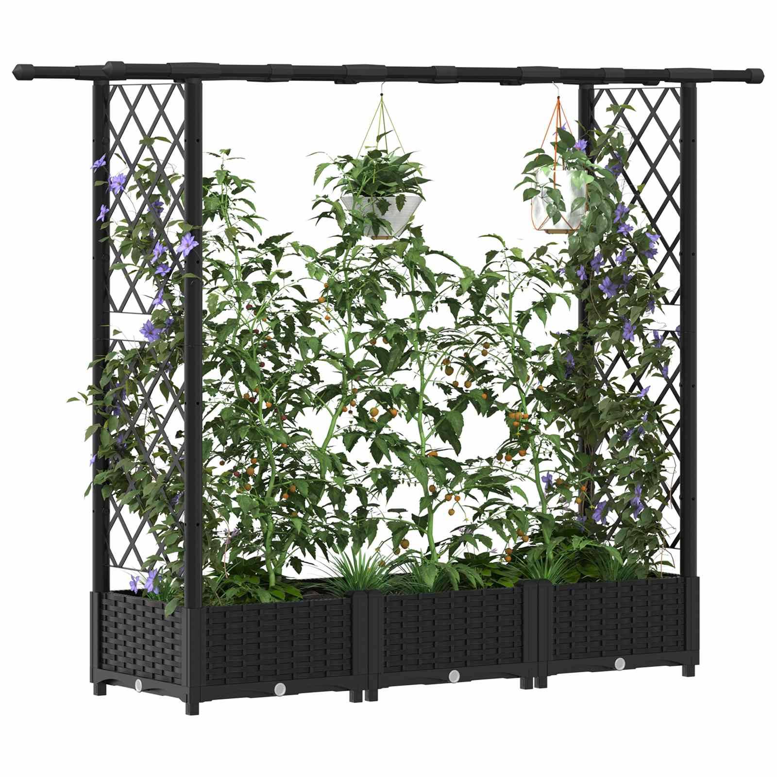 vidaXL Hochbeet mit Rankgitter und Dach Schwarz 164 x 40 x 123 cm PP